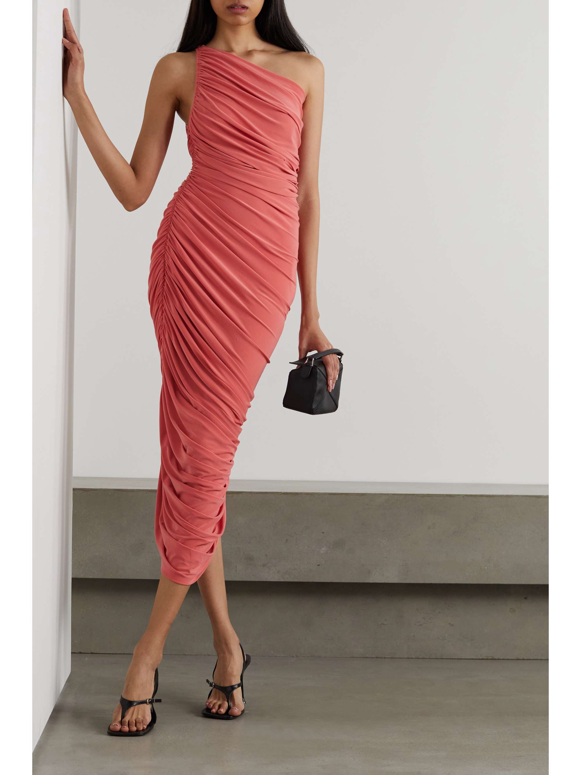 one shoulder ruched dress