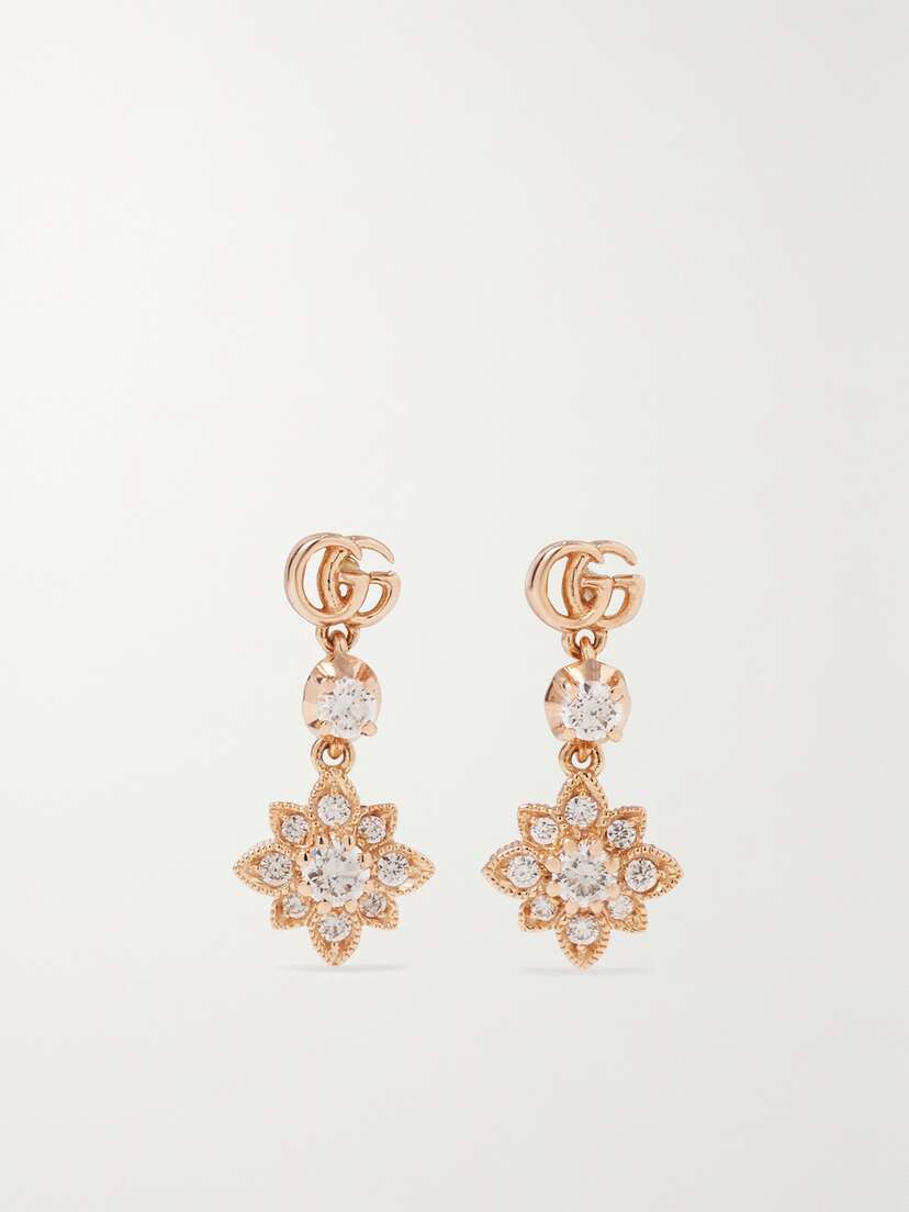 Gucci Flora 18-karat Rose Gold Diamond Earrings