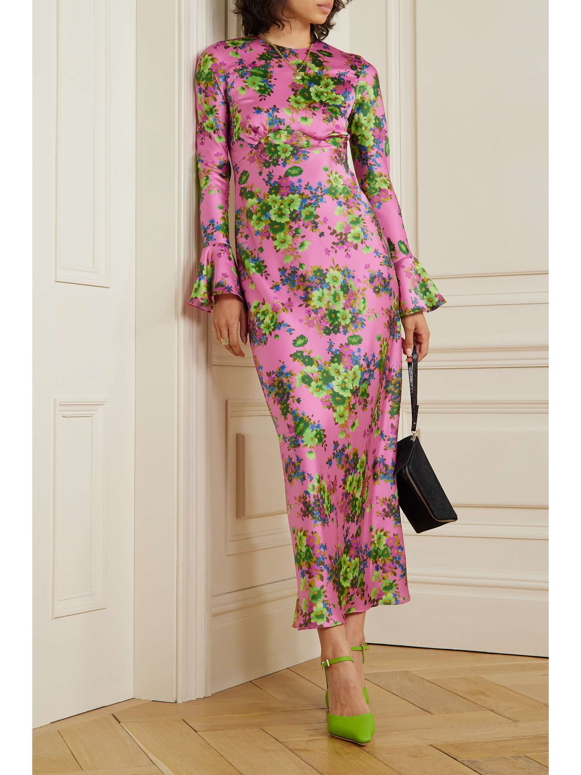 LES RÊVERIES Open-back floral-print satin maxi dress | NET-A-PORTER