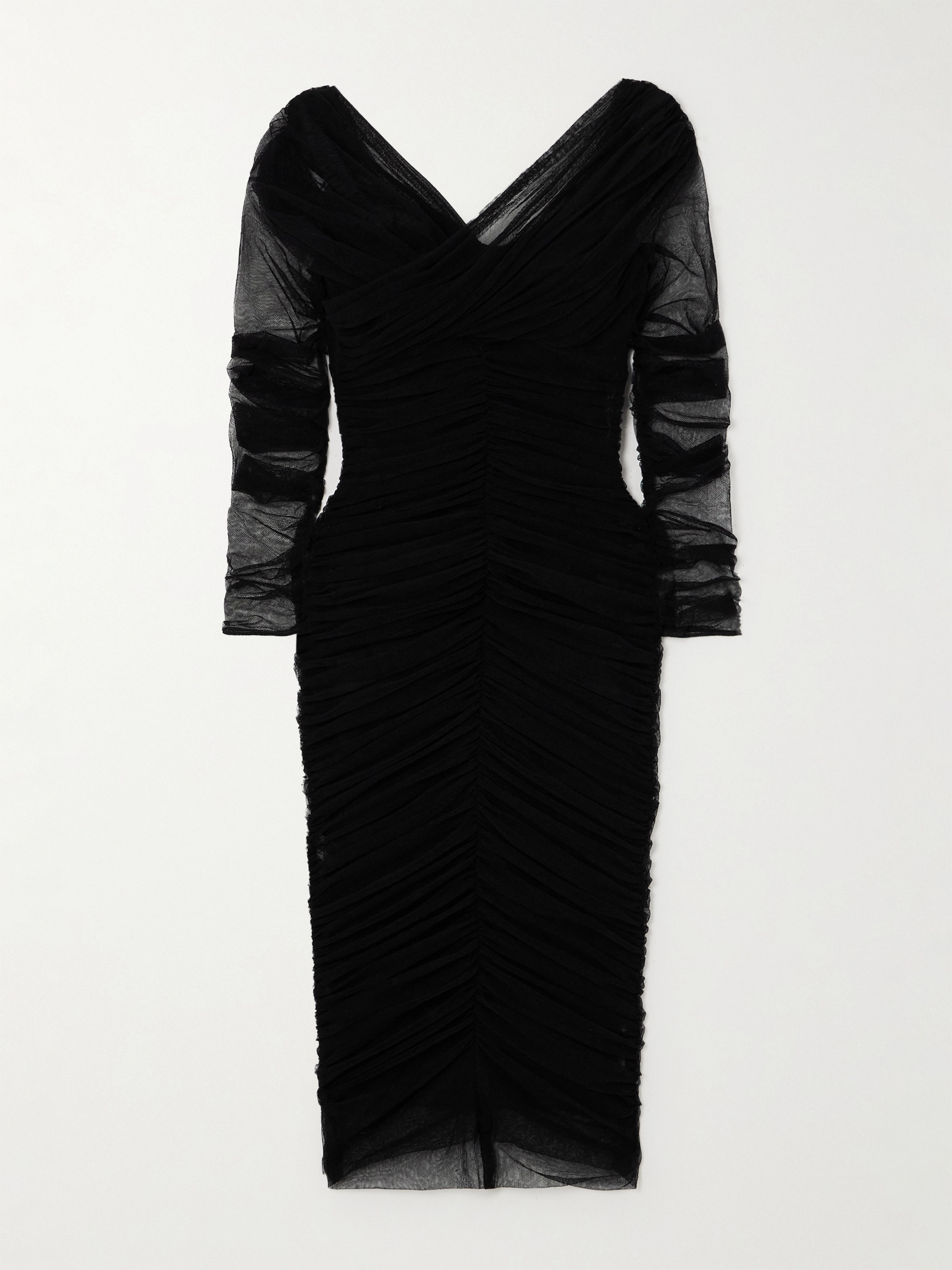 Dolce&Gabbana Off-the-shoulder ruched stretch cotton-blend tulle midi dress thumbnail
