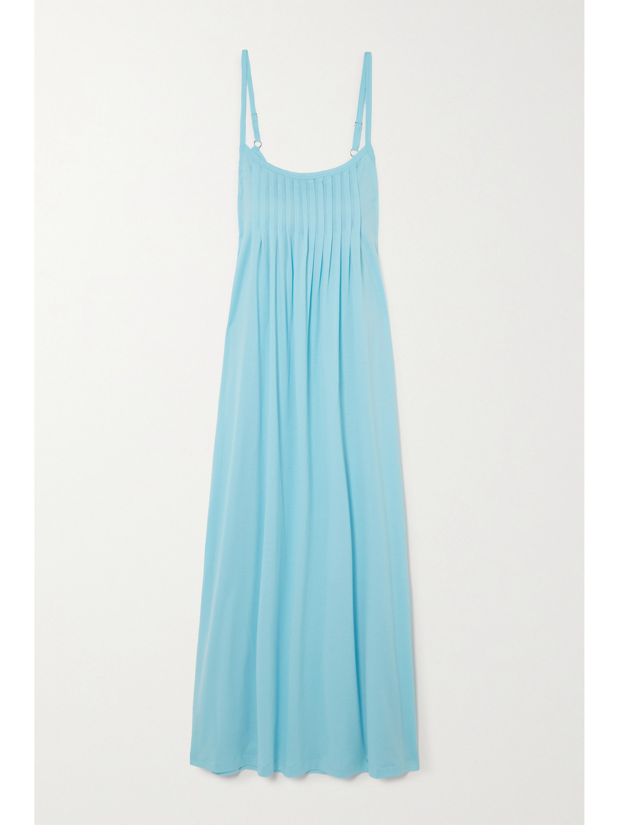 Shop Hanro Juliet Pleated Mercerized Cotton-jersey Nightdress In Blue