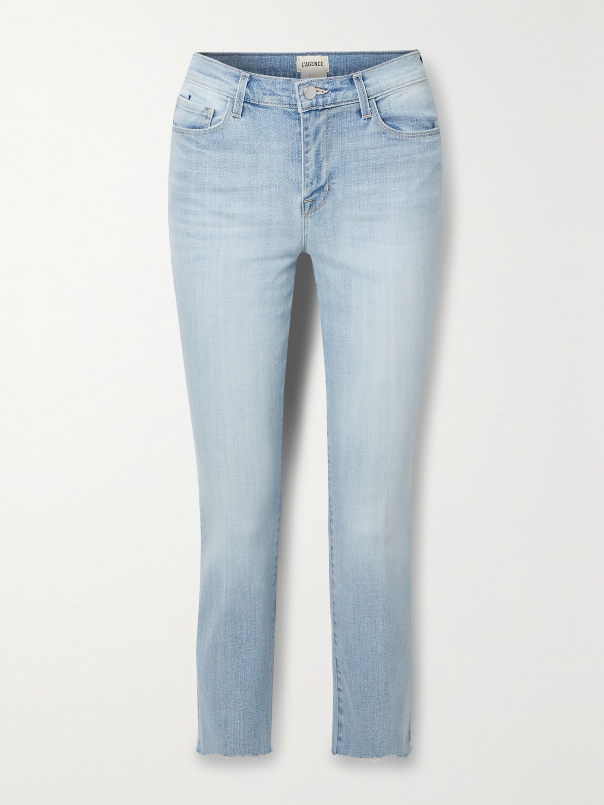 L Agence Sada Frayed Cropped High-rise Slim-leg Jeans In Blue
