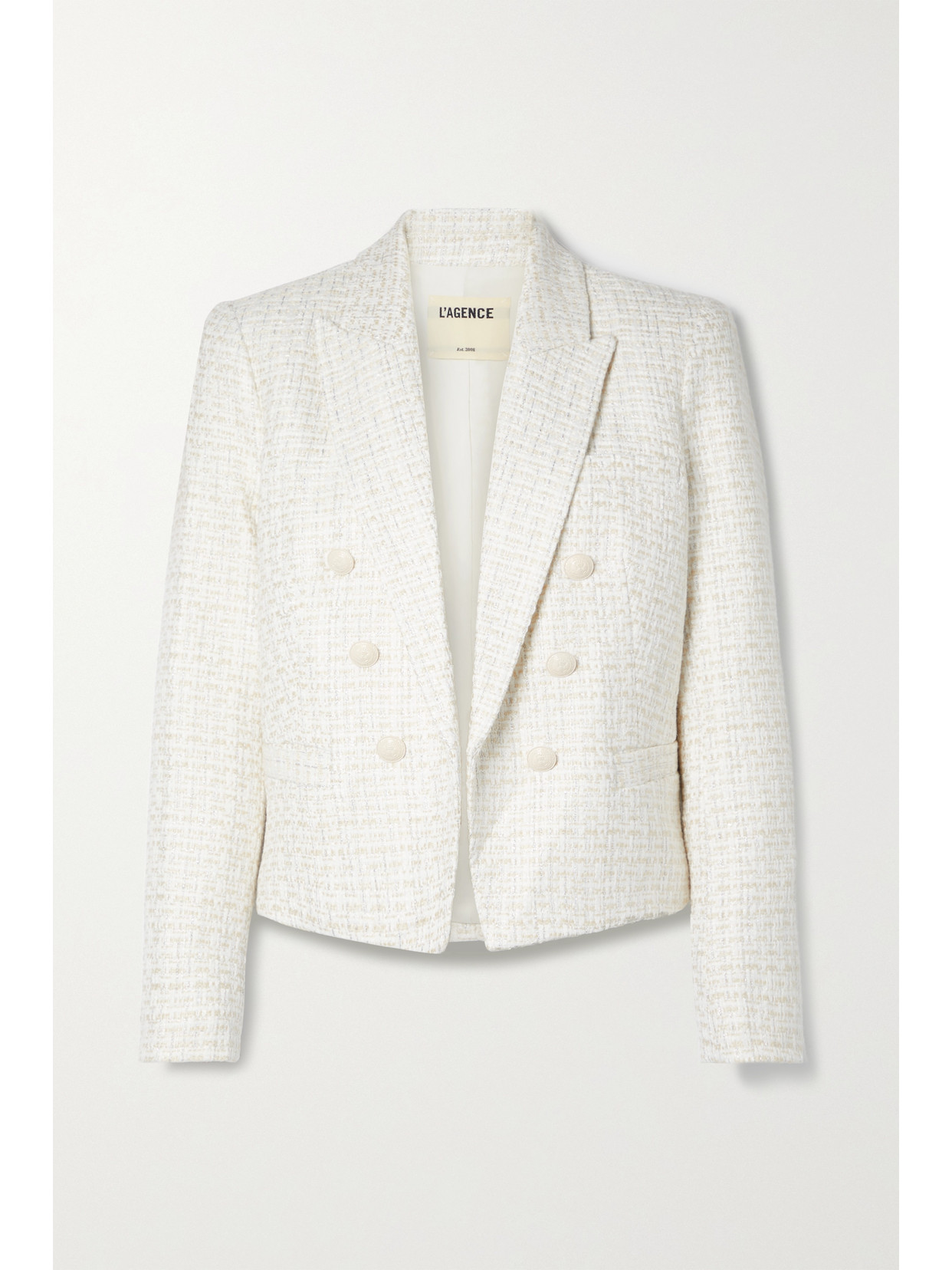 L'agence Brooke Double Breasted Crop Cotton Blend Blazer In Ivory