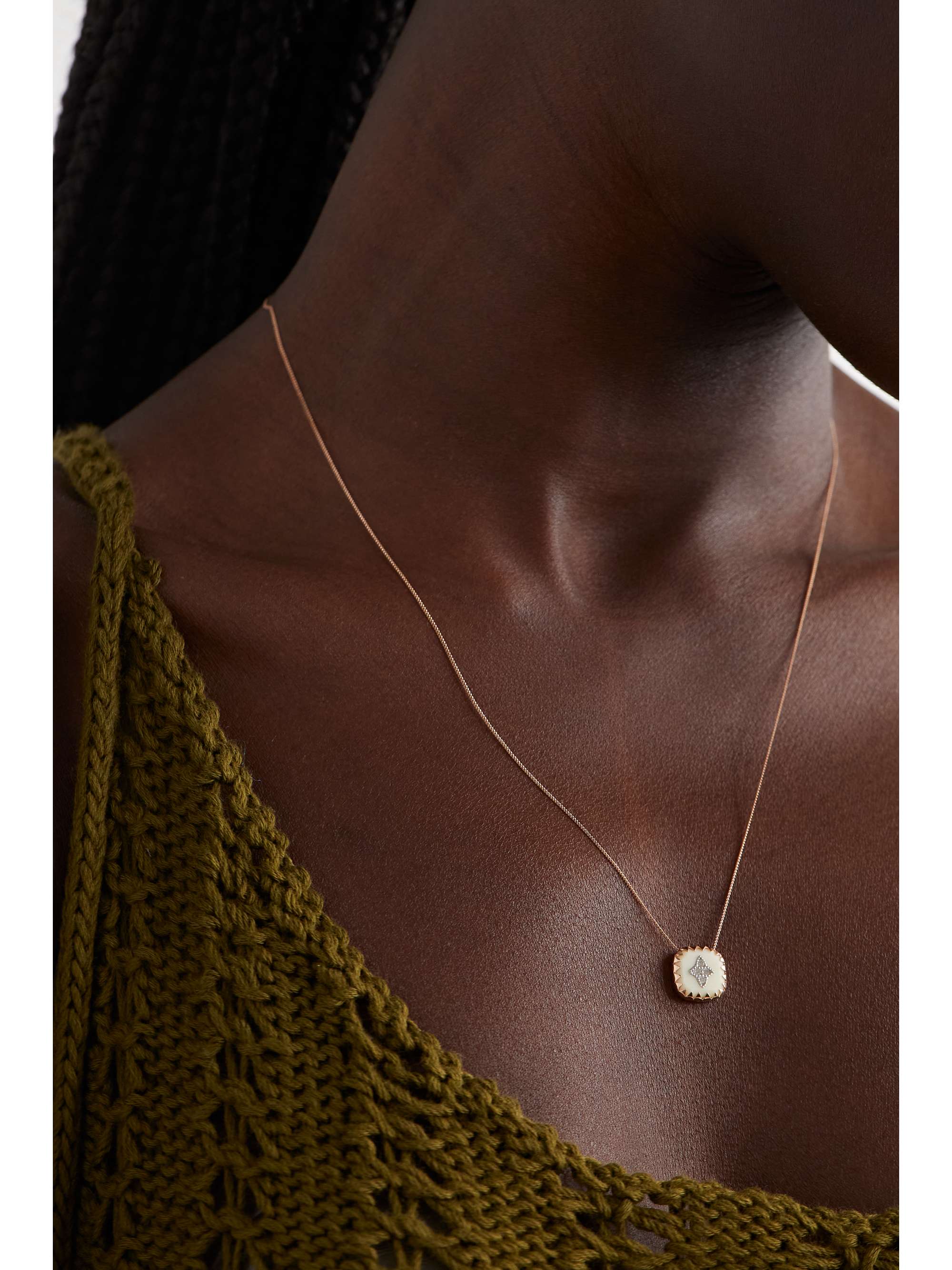 PASCALE MONVOISIN Pierrot N°2 9-karat rose and white gold, bakelite and diamond necklace
