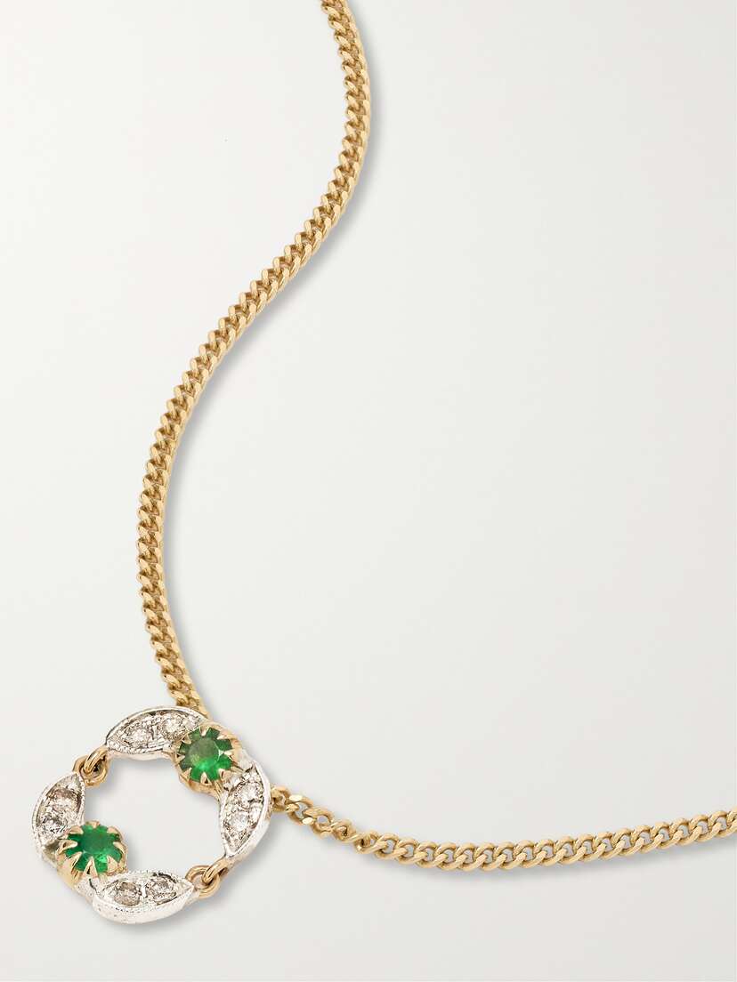 Pascale Monvoisin Ava 9-karat Gold And Sterling Silver, Emerald And Diamond Necklace