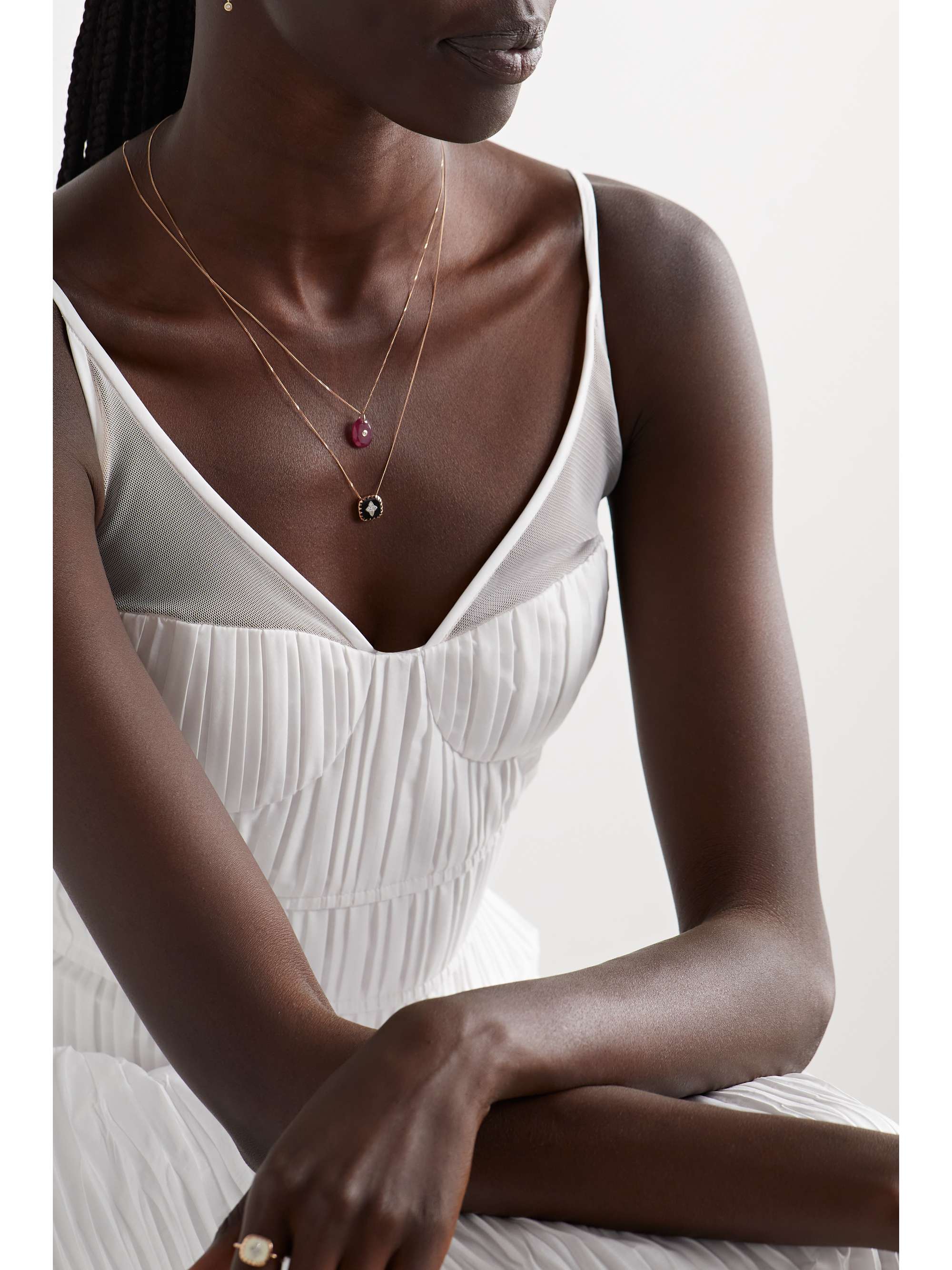 PASCALE MONVOISIN Pierrot N°2 9-karat rose and white gold, bakelite and diamond necklace