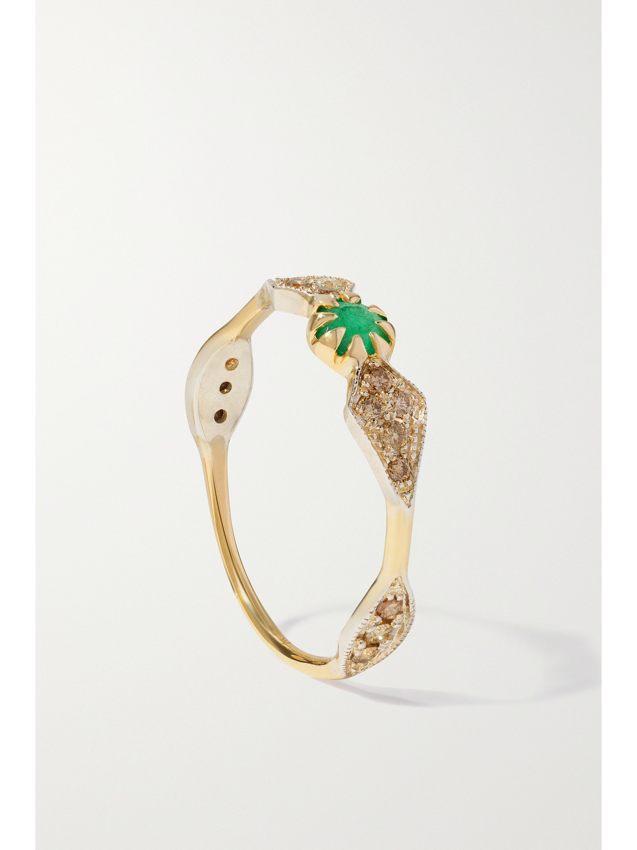 Shop Pascale Monvoisin Adele N°1 9-karat Gold And Sterling Silver, Emerald And Diamond Ring