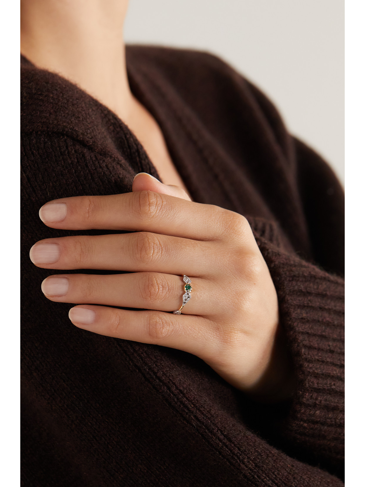 Shop Pascale Monvoisin Adele N°1 9-karat Gold And Sterling Silver, Emerald And Diamond Ring