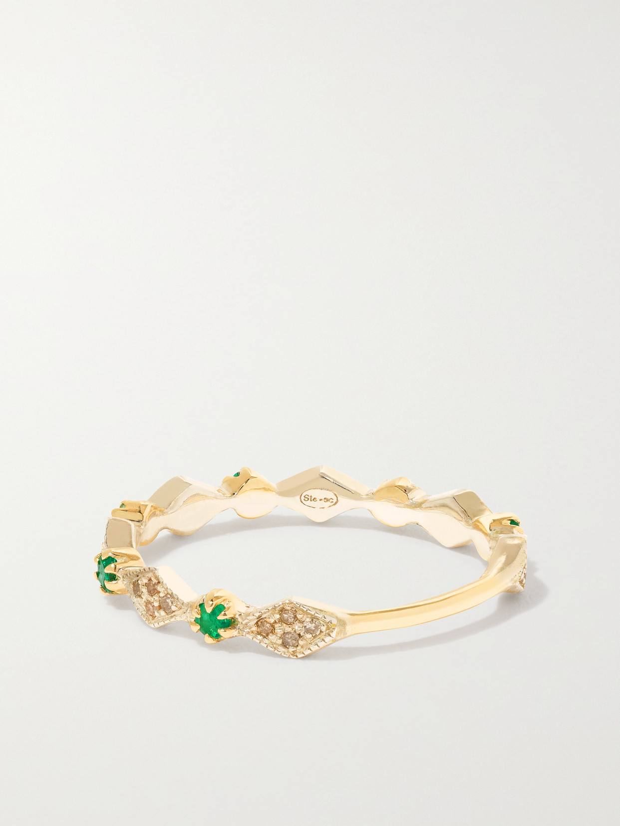 Shop Pascale Monvoisin Ava N°1 9-karat Gold And Sterling Silver, Emerald And Diamond Ring