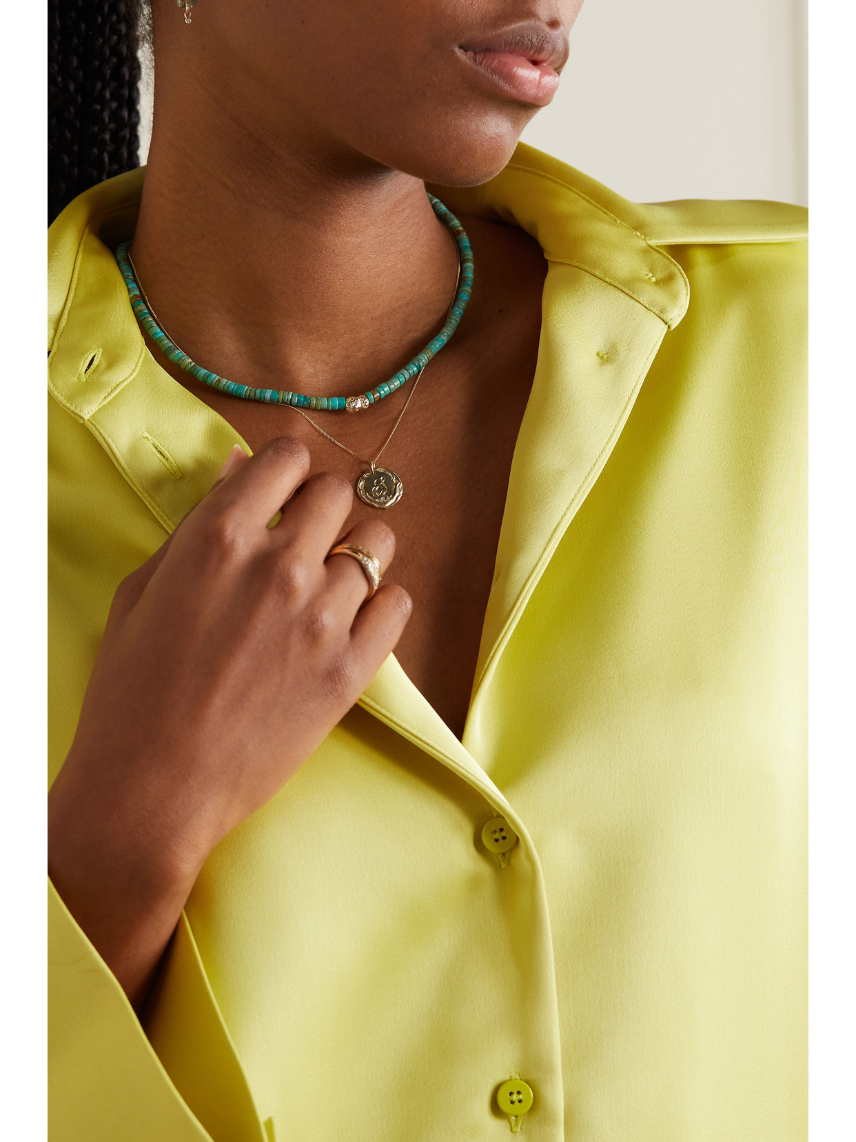 Shop Pascale Monvoisin Taylor N°1 9-karat Gold, Turquoise And Diamond Necklace