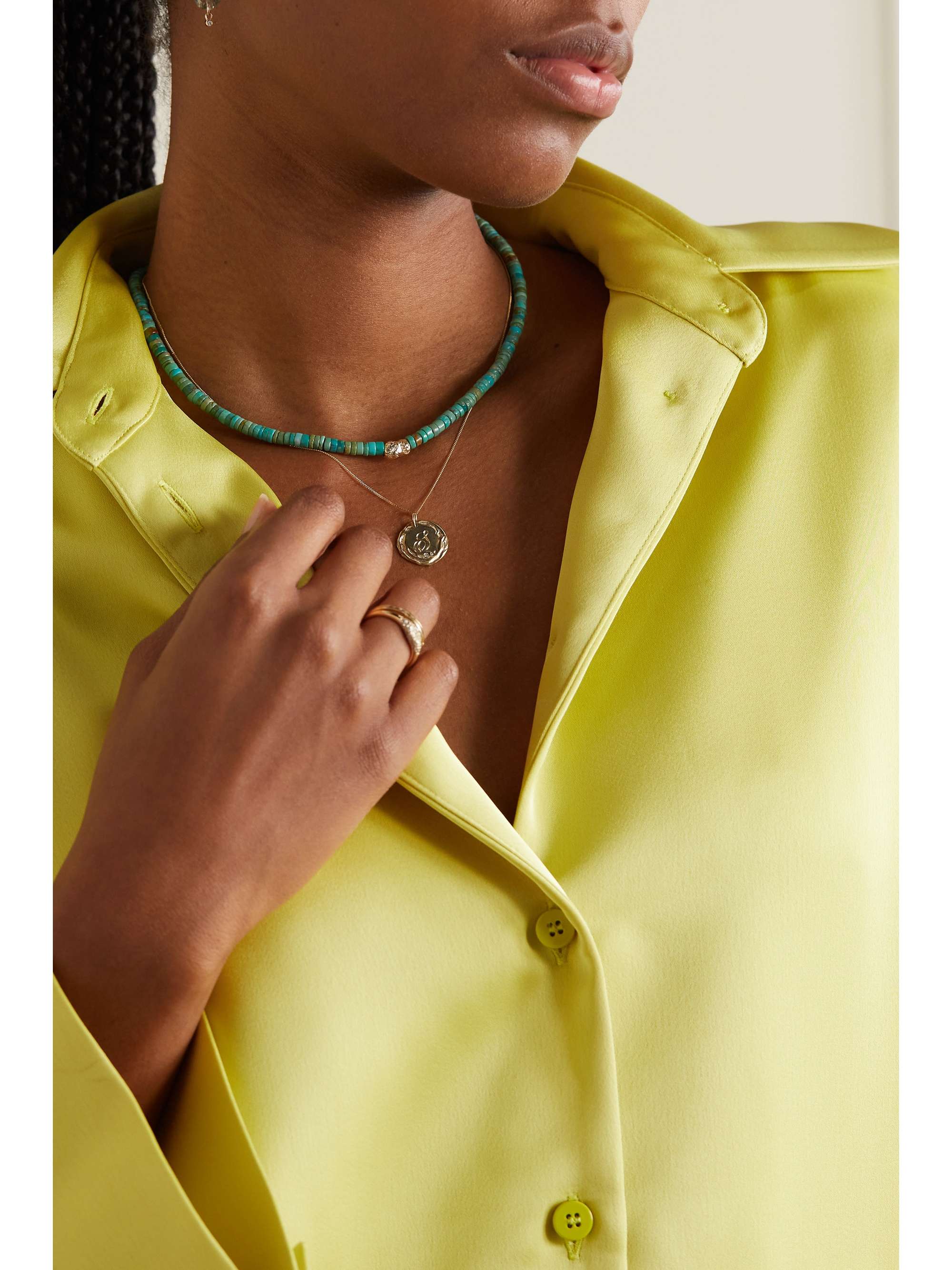 PASCALE MONVOISIN Taylor N°1 9-karat gold, turquoise and diamond necklace