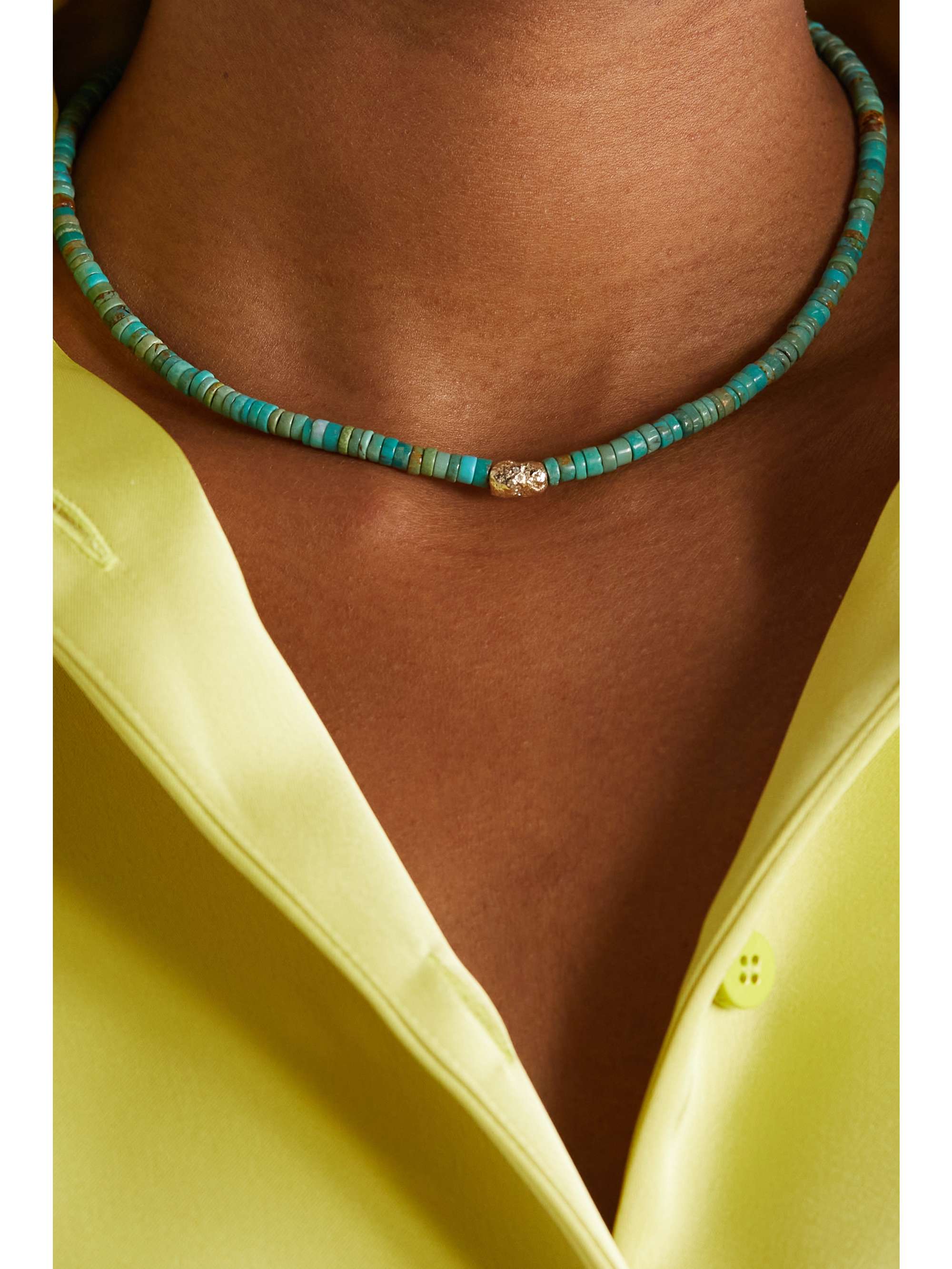 PASCALE MONVOISIN Taylor N°1 9-karat gold, turquoise and diamond necklace