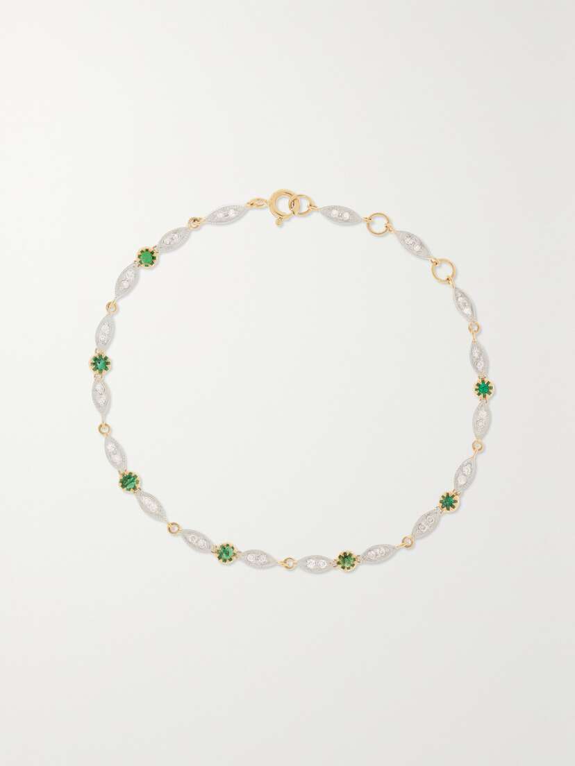 Pascale Monvoisin Ava 9-karat Gold, Sterling Silver, Emerald And Diamond Bracelet