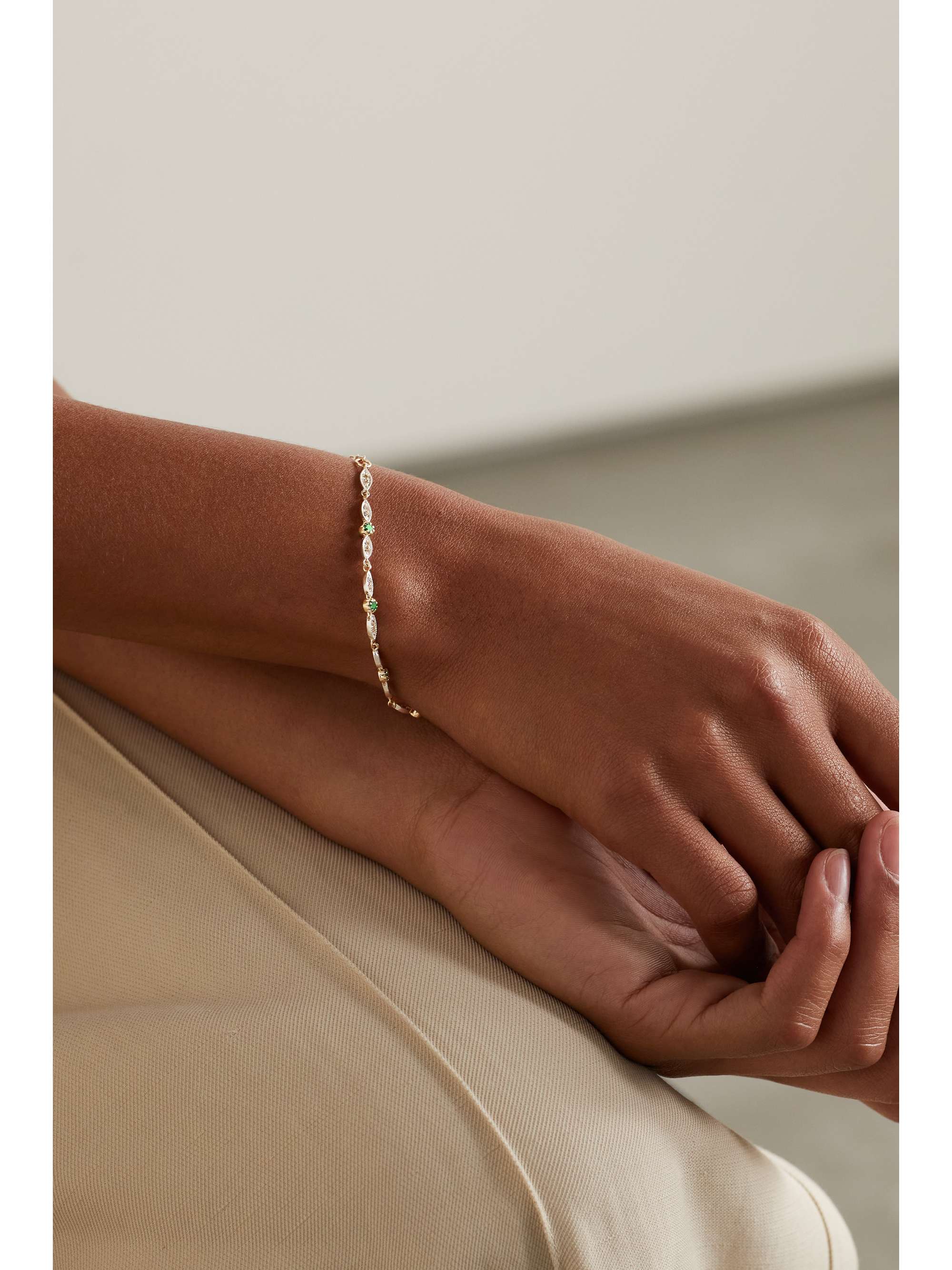 PASCALE MONVOISIN Ava 9-karat gold, sterling silver, emerald and diamond bracelet
