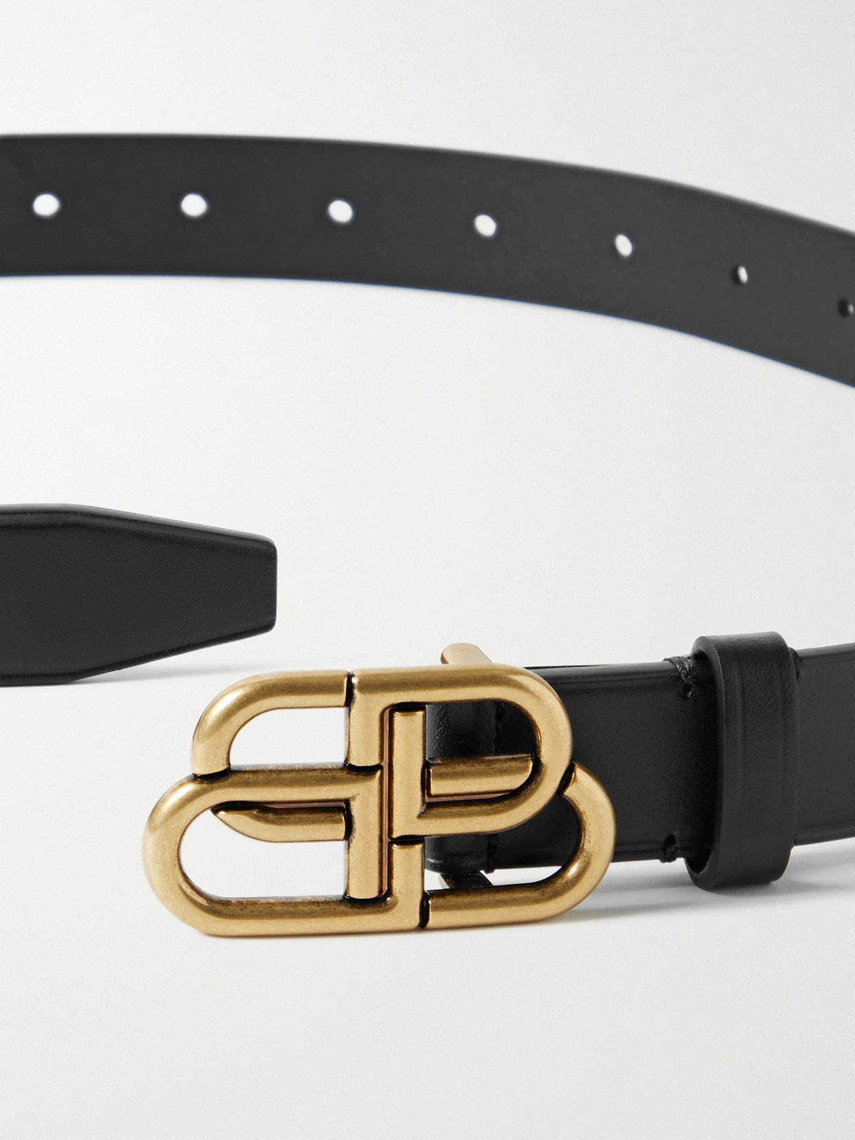 Shop Balenciaga Bb Leather Belt In Black