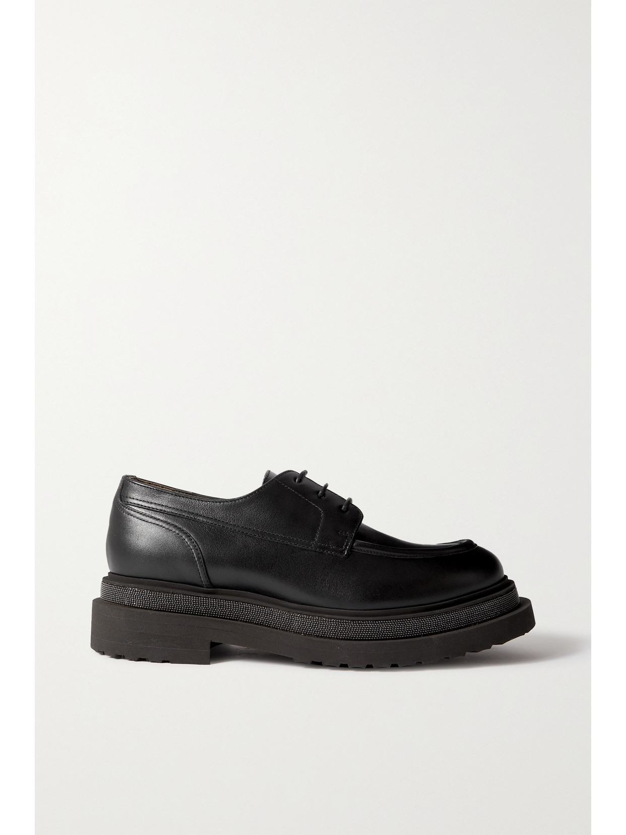 Brunello Cucinelli Bead-embellished Leather Brogues In Black
