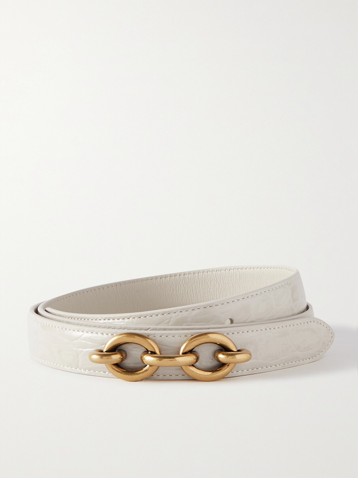 Shop Saint Laurent Le Maillon Croc-effect Leather Belt In Cream