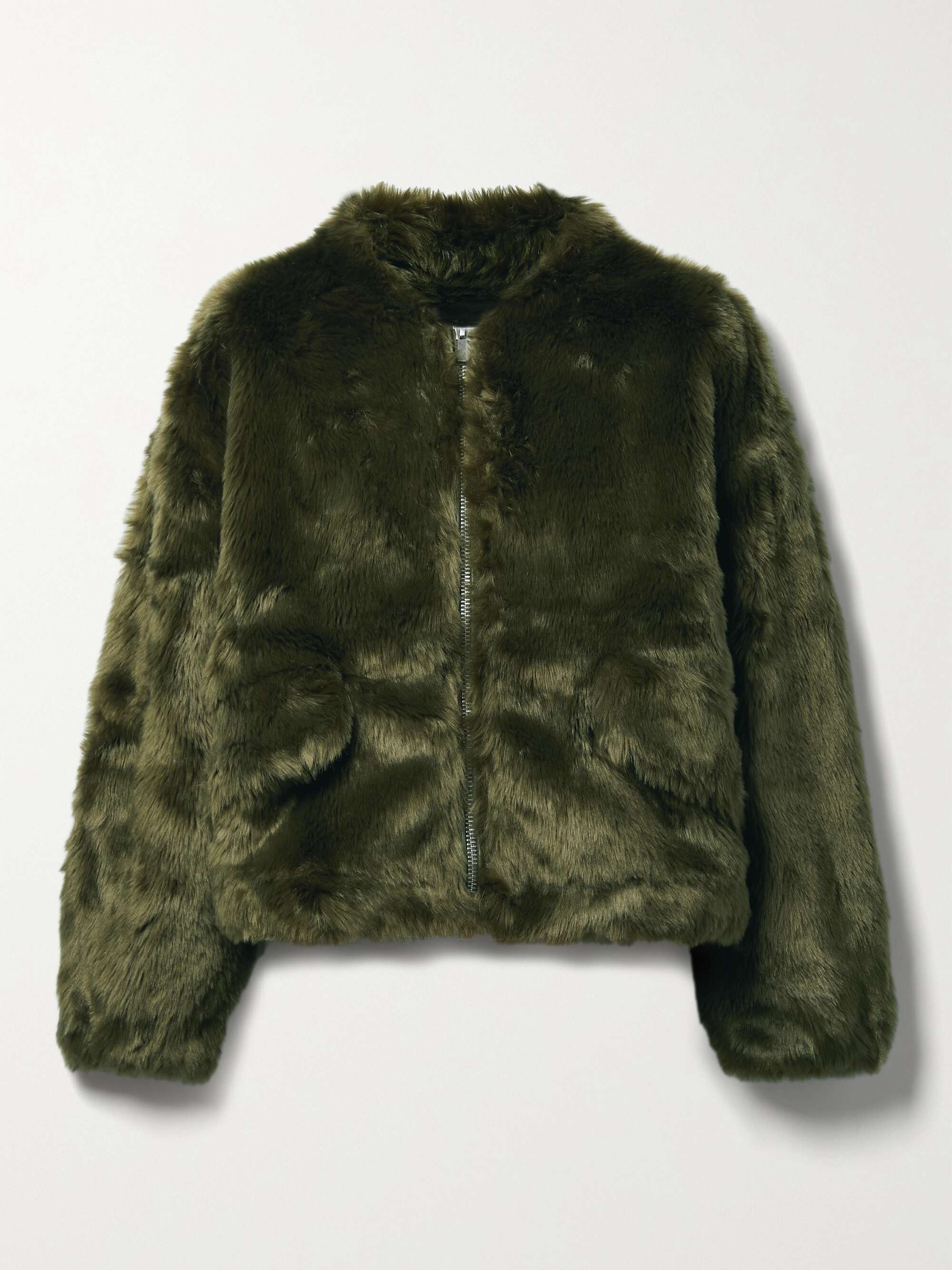 Green cropped fur jacket Clearance