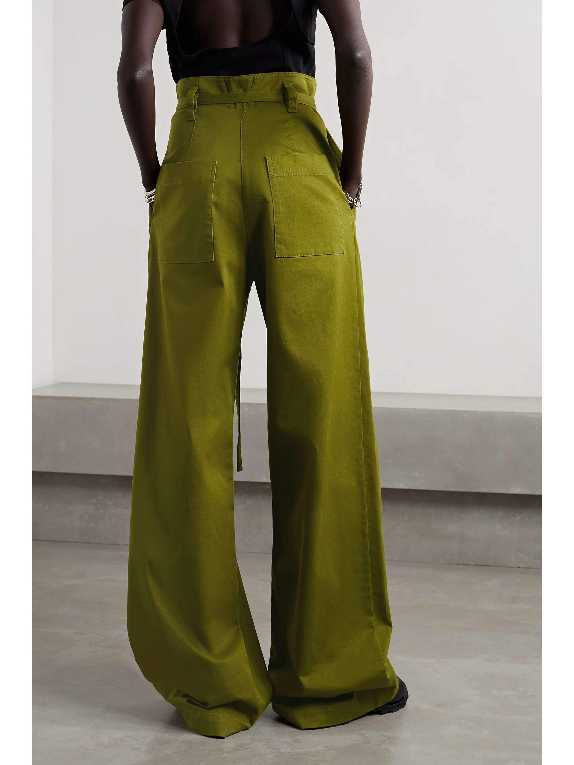PROENZA SCHOULER WHITE LABEL Belted pleated stretch-cotton twill wide-leg pants