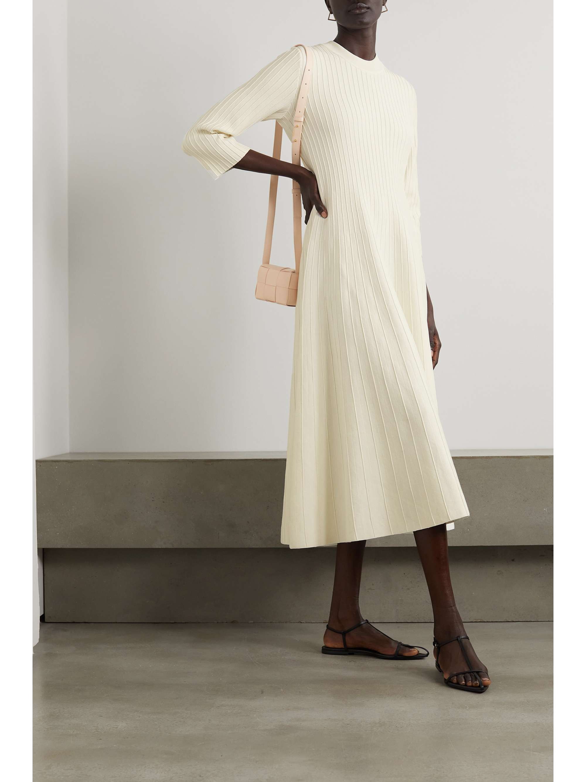 cotton-blend ribbed-knit midi dress 