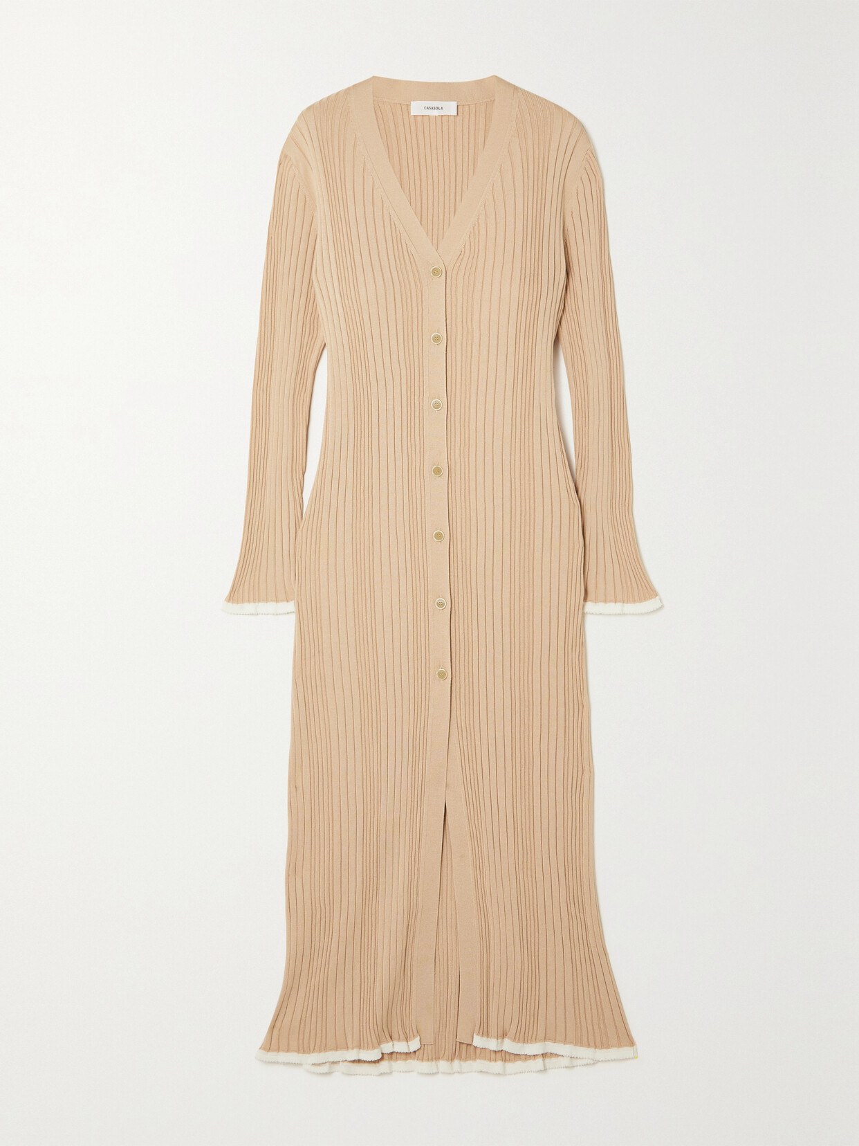 CASASOLA - Net Sustain Emiliana Ribbed Organic Cotton And Silk-blend Midi Dress - Ecru
