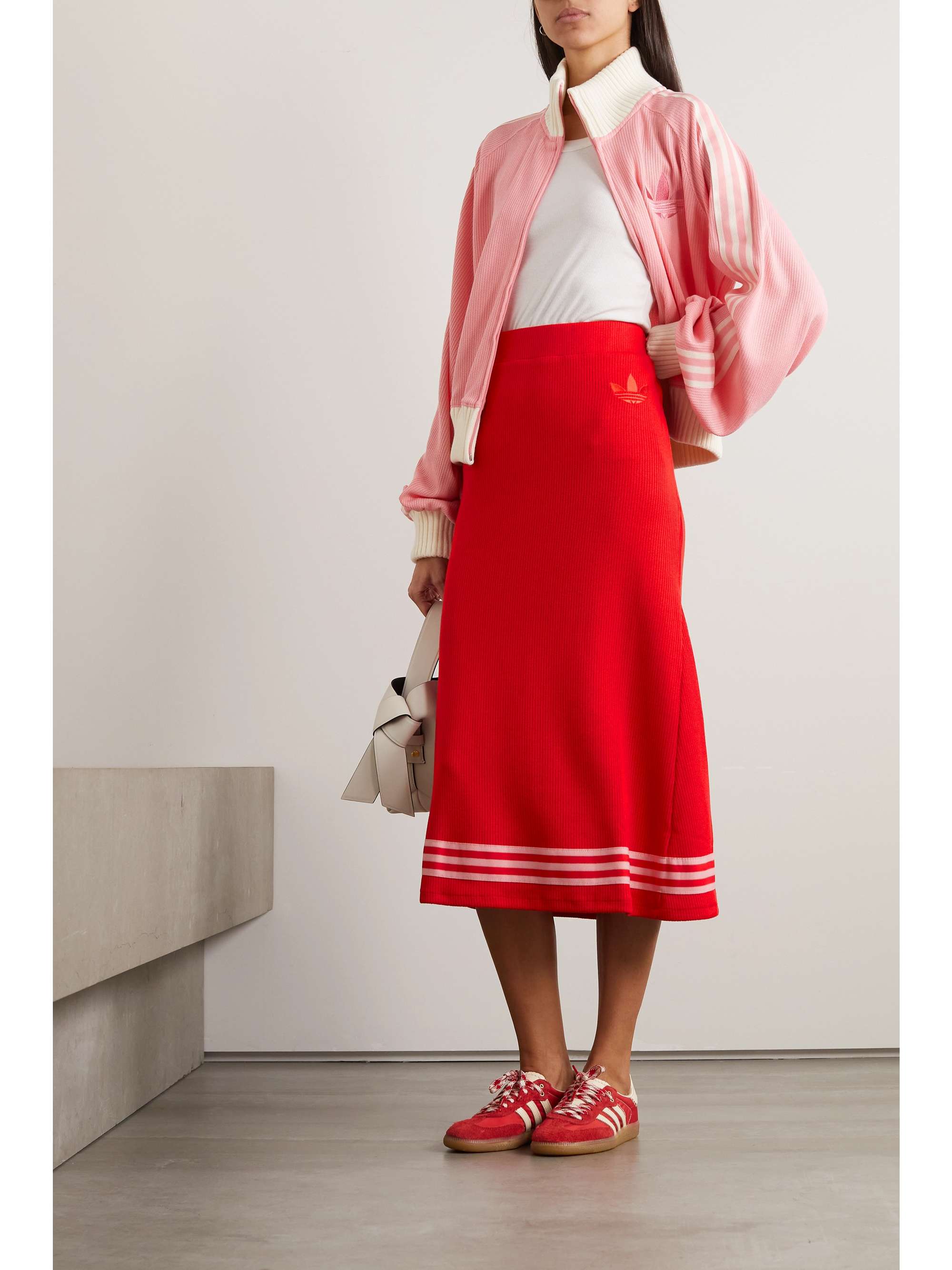 ADIDAS ORIGINALS Adicolor 70s striped ribbedknit midi skirt NETAPORTER