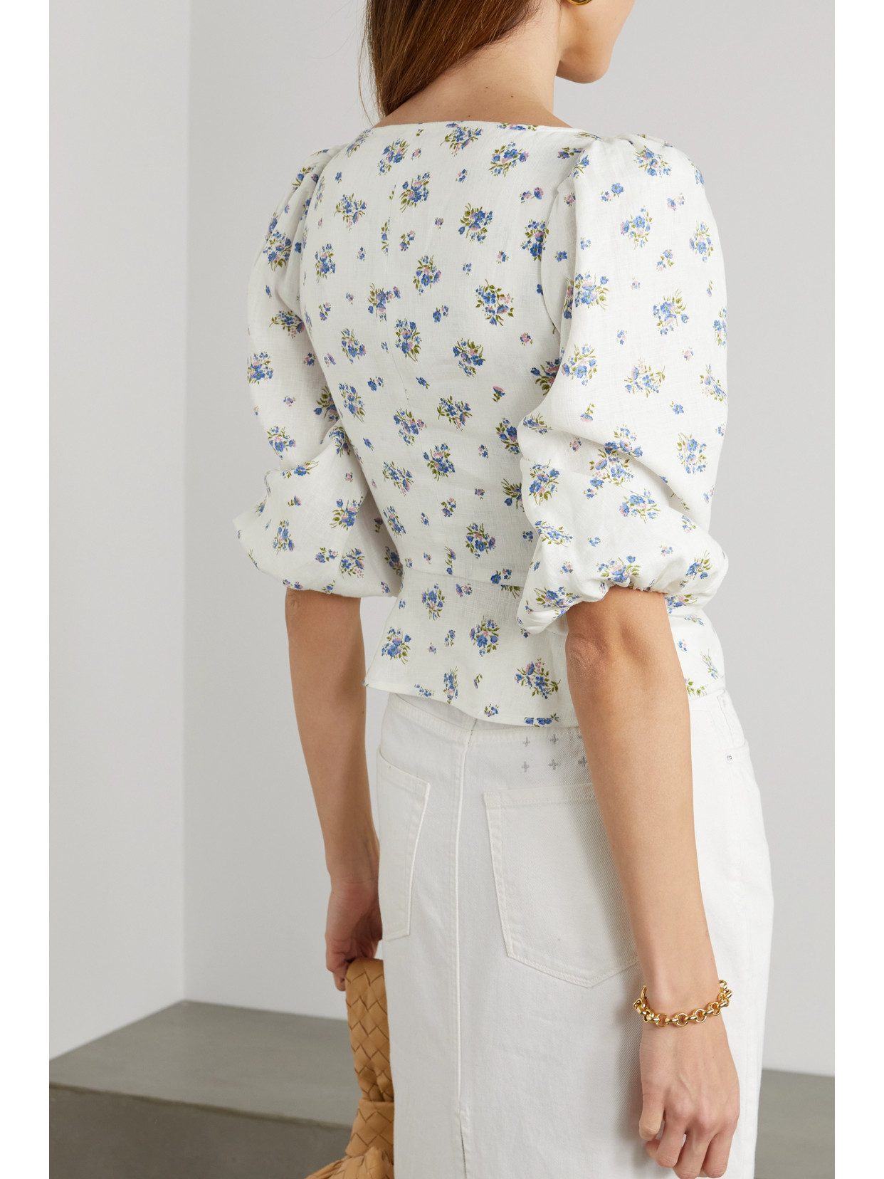 Reformation Barrett Puff-sleeve Floral-print Blouse In White | ModeSens