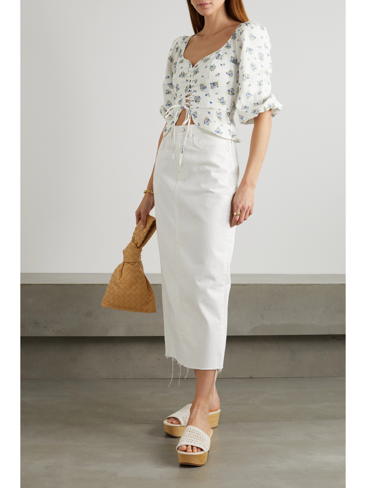 Reformation Barrett Puff-sleeve Floral-print Blouse In White | ModeSens