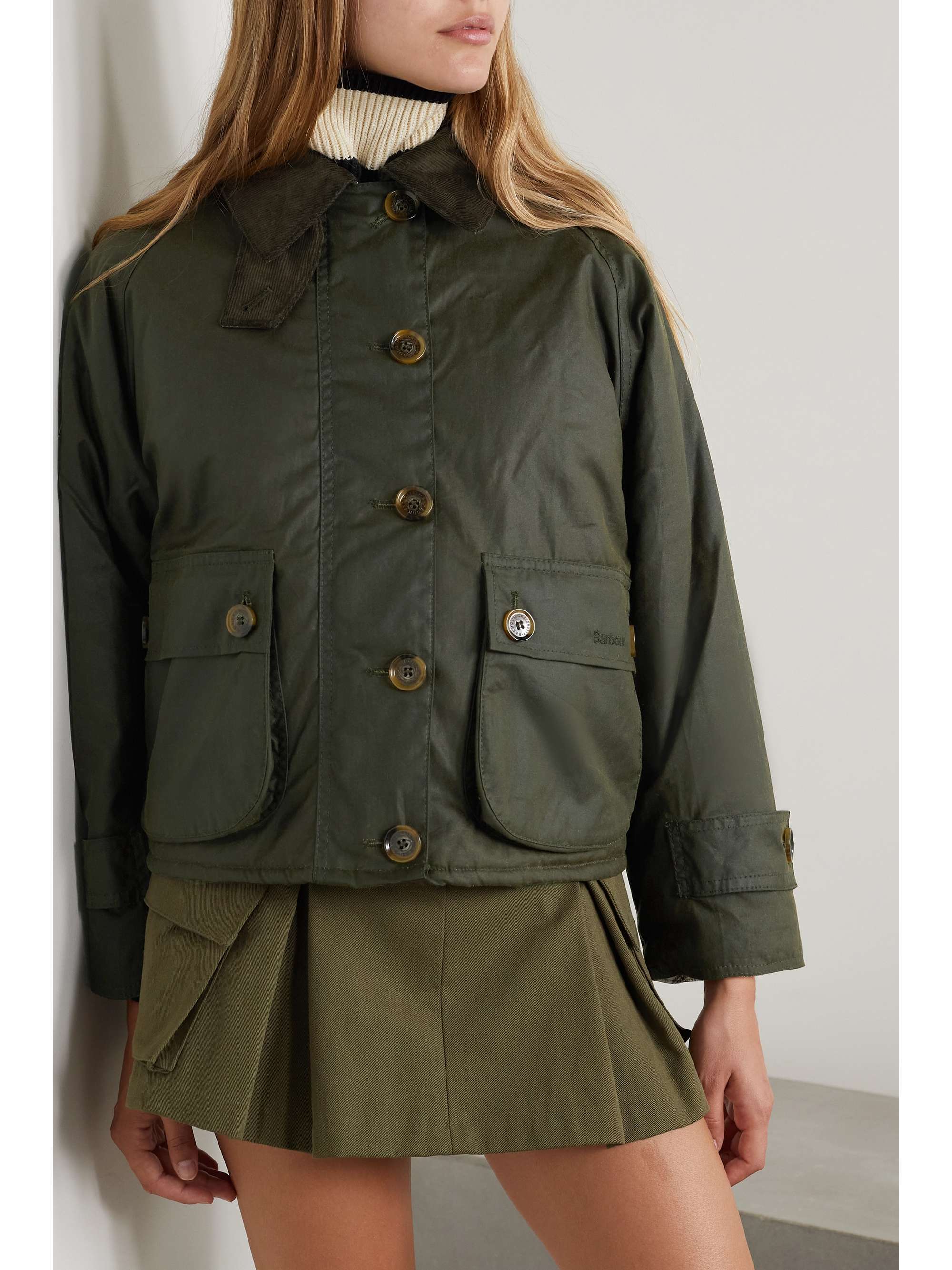 BARBOUR + Alexa Chung Blair curduroy-trimmed faux shearling-lined waxed-cotton jacket