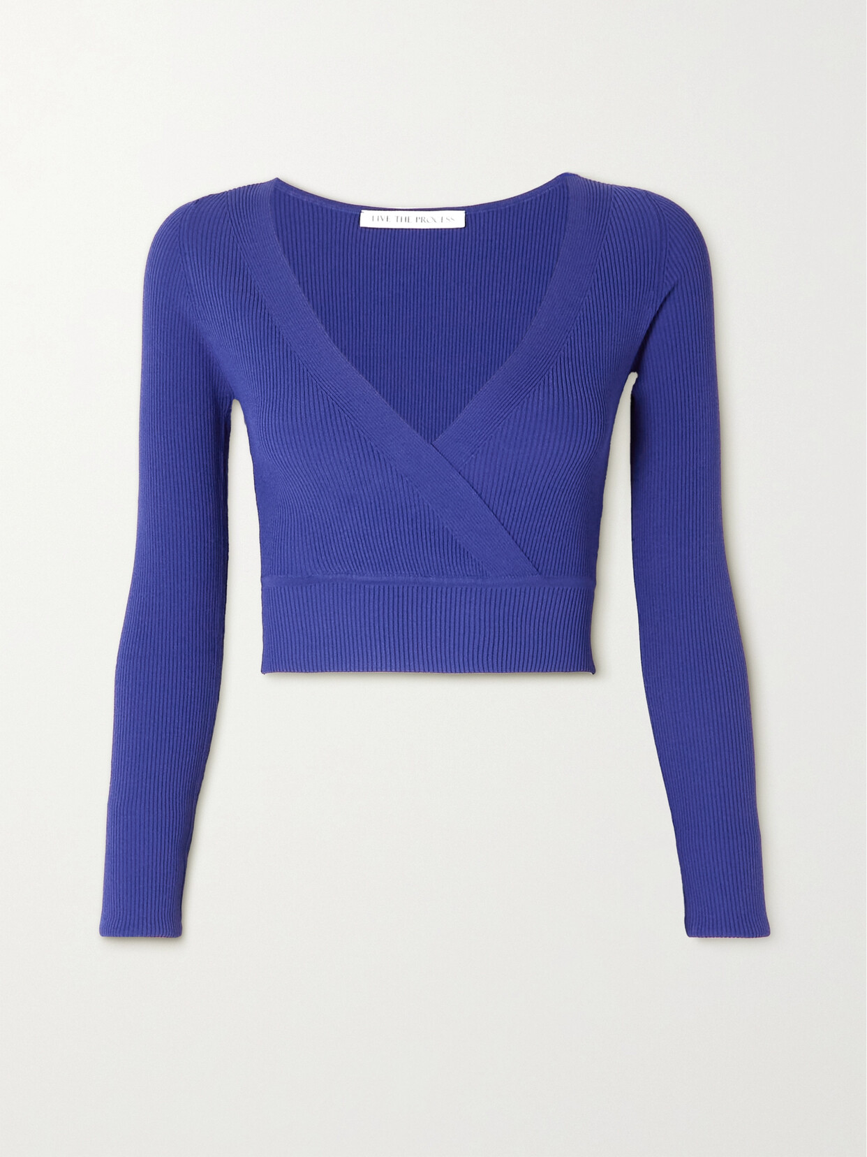 LIVE THE PROCESS Verso Cropped Wrap-effect Ribbed Stretch-knit Top - Blue