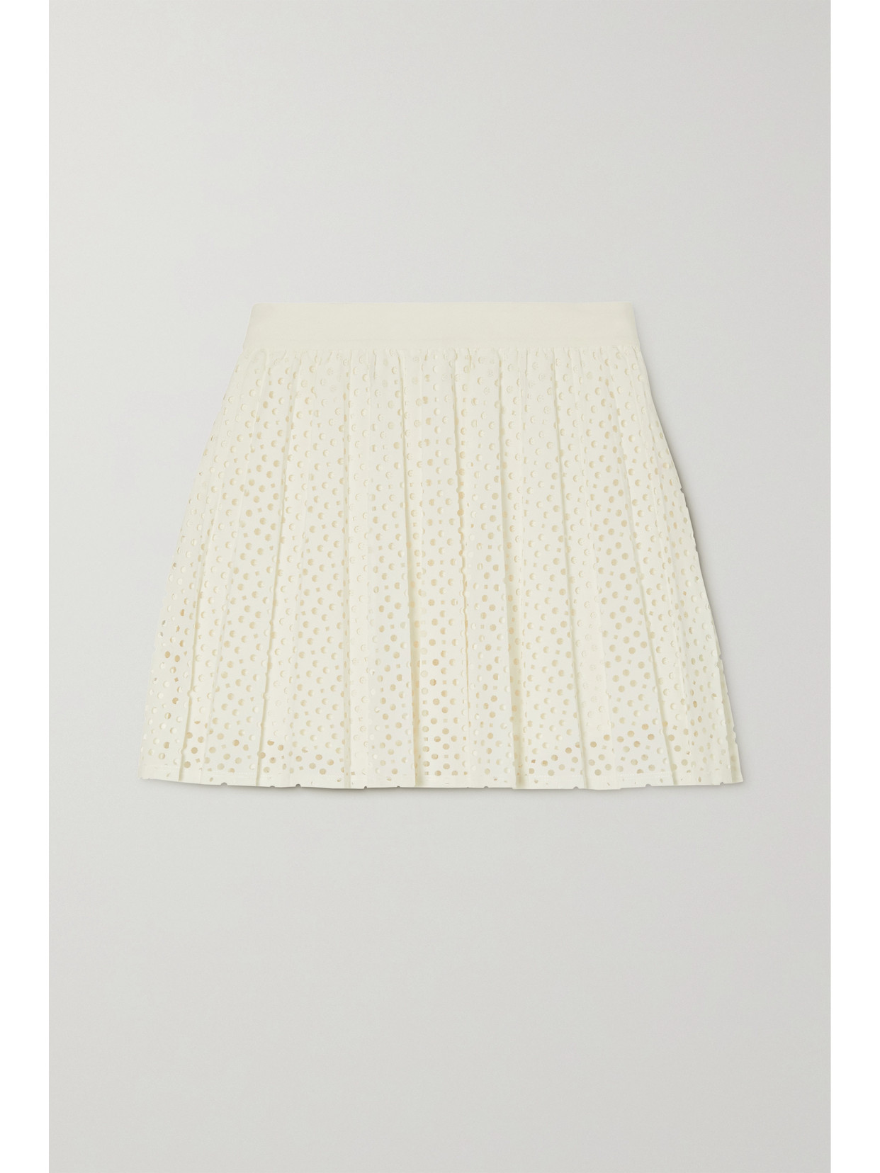 Tory Sport Pleated Lasercut Stretch Woven Tennis Skirt In Snow White