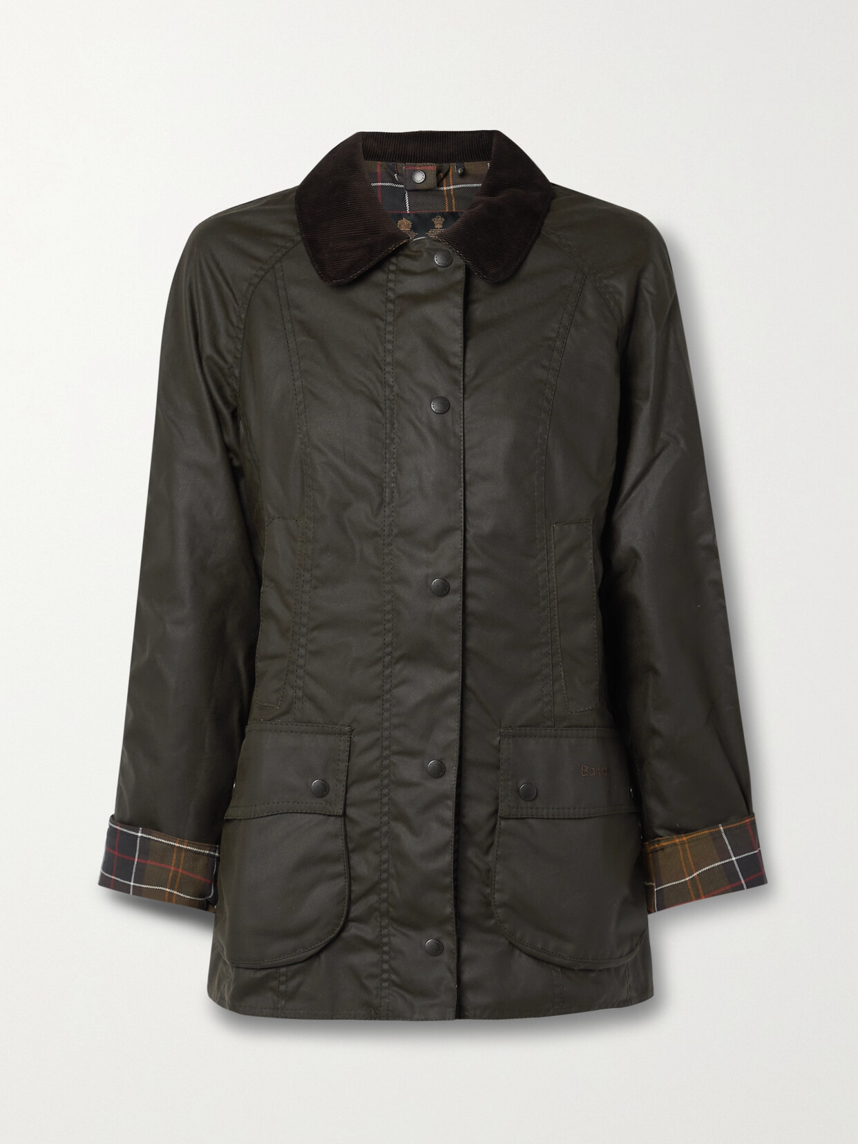 Barbour Beadnell Corduroy-trimmed Waxed-cotton Jacket - Green