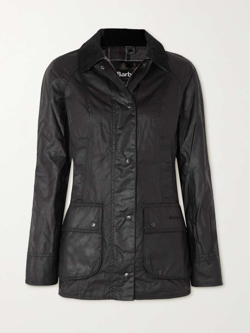 Barbour Beadnell Corduroy-trimmed Waxed-cotton Jacket