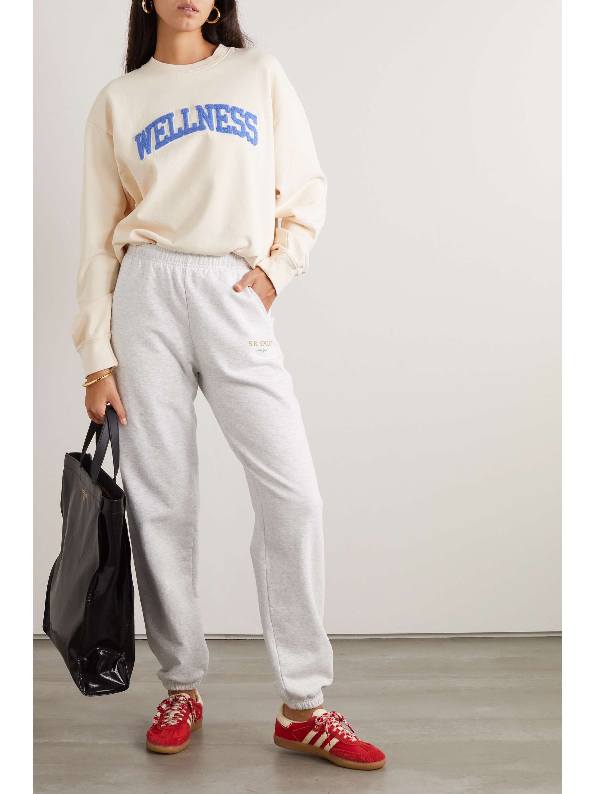 SPORTY & RICH Wimbledon printed cotton-blend jersey track pants
