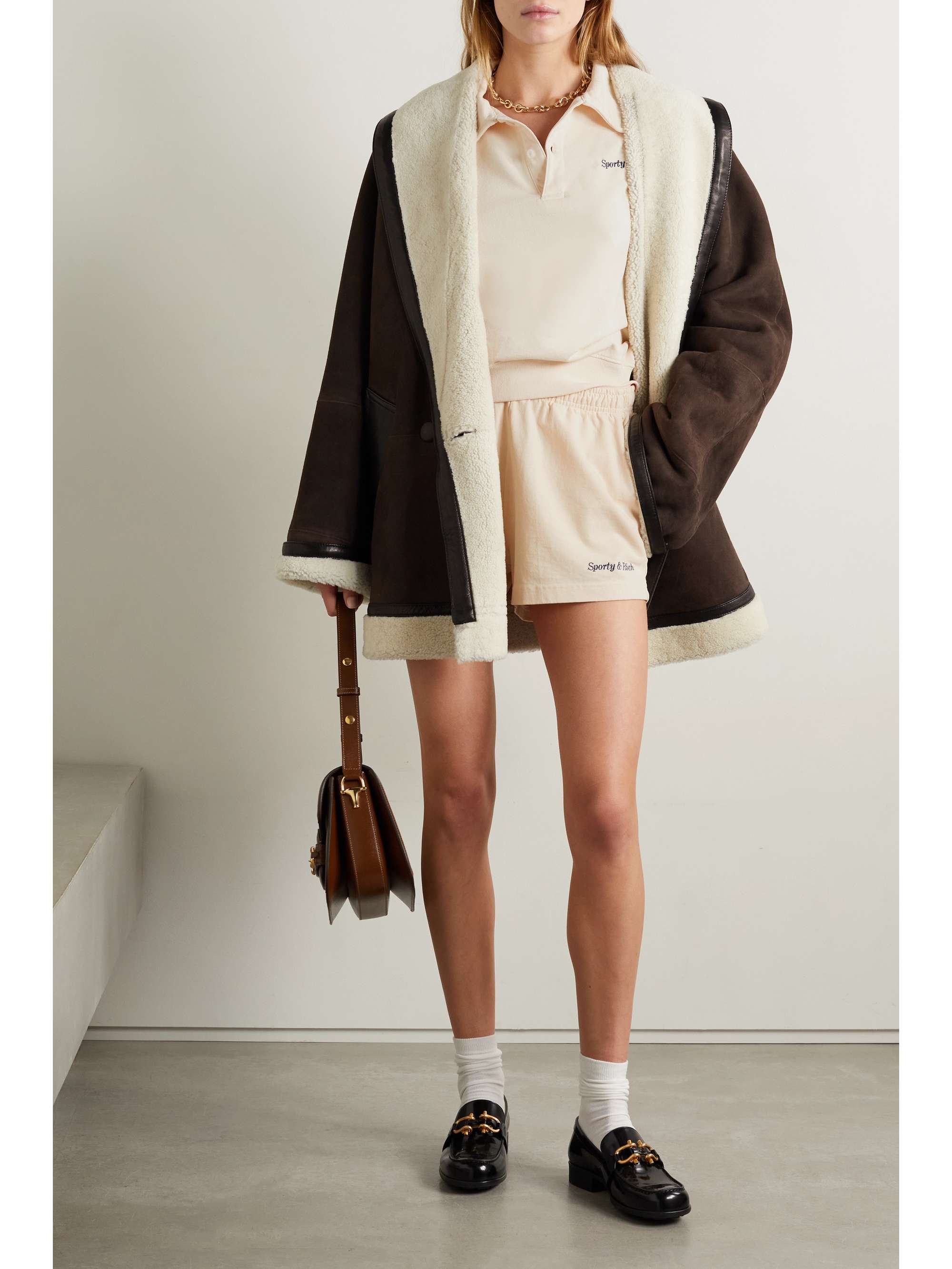 SPORTY & RICH Embroidered cotton-jersey shorts