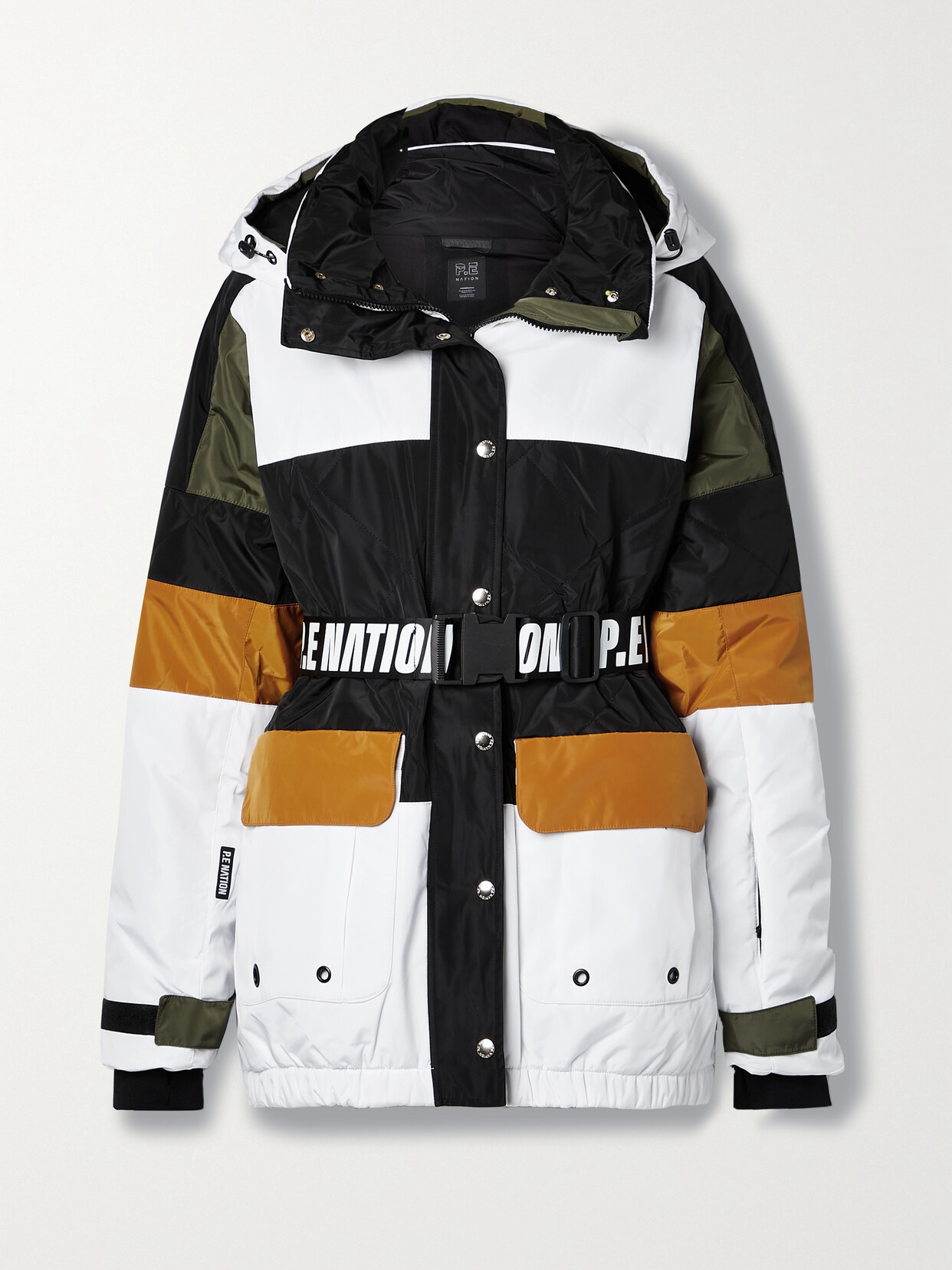 P.E NATION CHICANE HOODED PADDED COLOR-BLOCK RECYCLED SKI JACKET