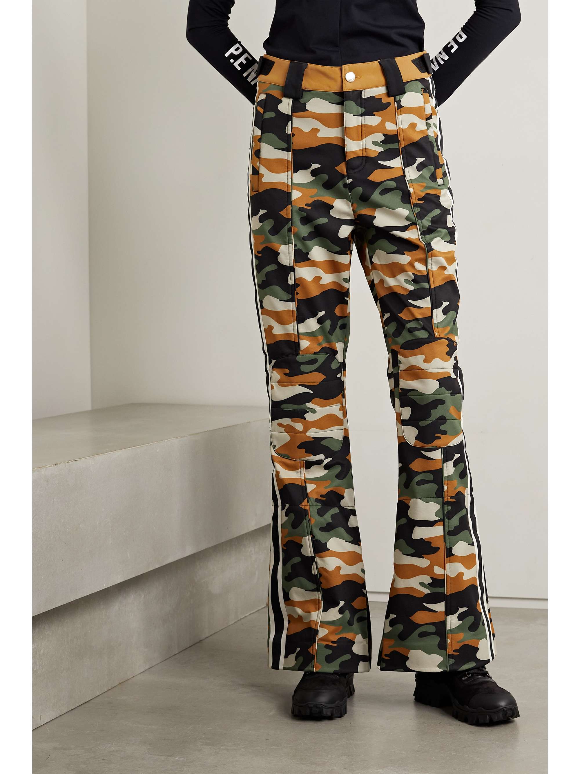 P.E NATION Chicane grosgrain-trimmed camouflage-print recycled flared ski pants