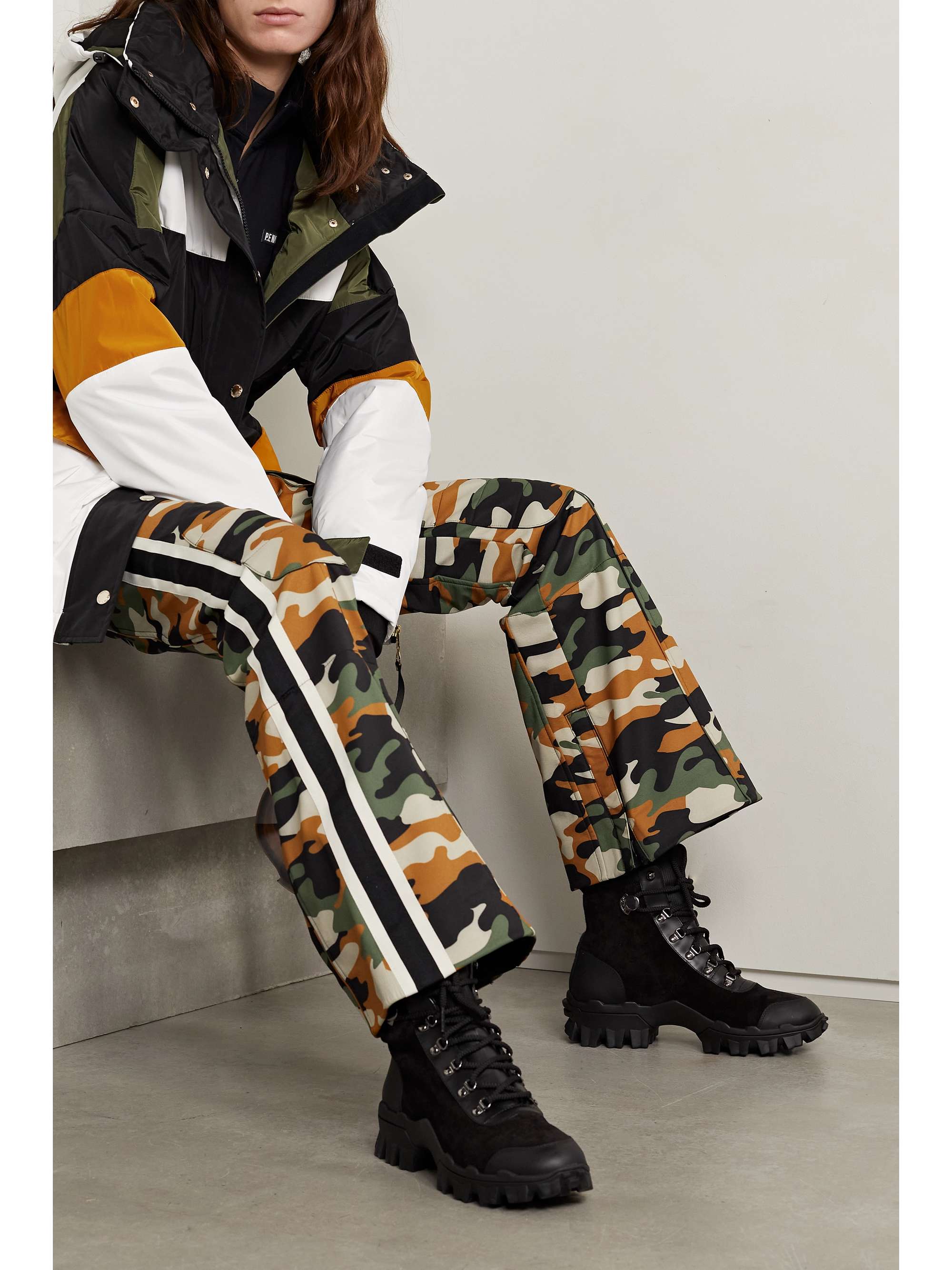 P.E NATION Chicane grosgrain-trimmed camouflage-print recycled flared ski pants