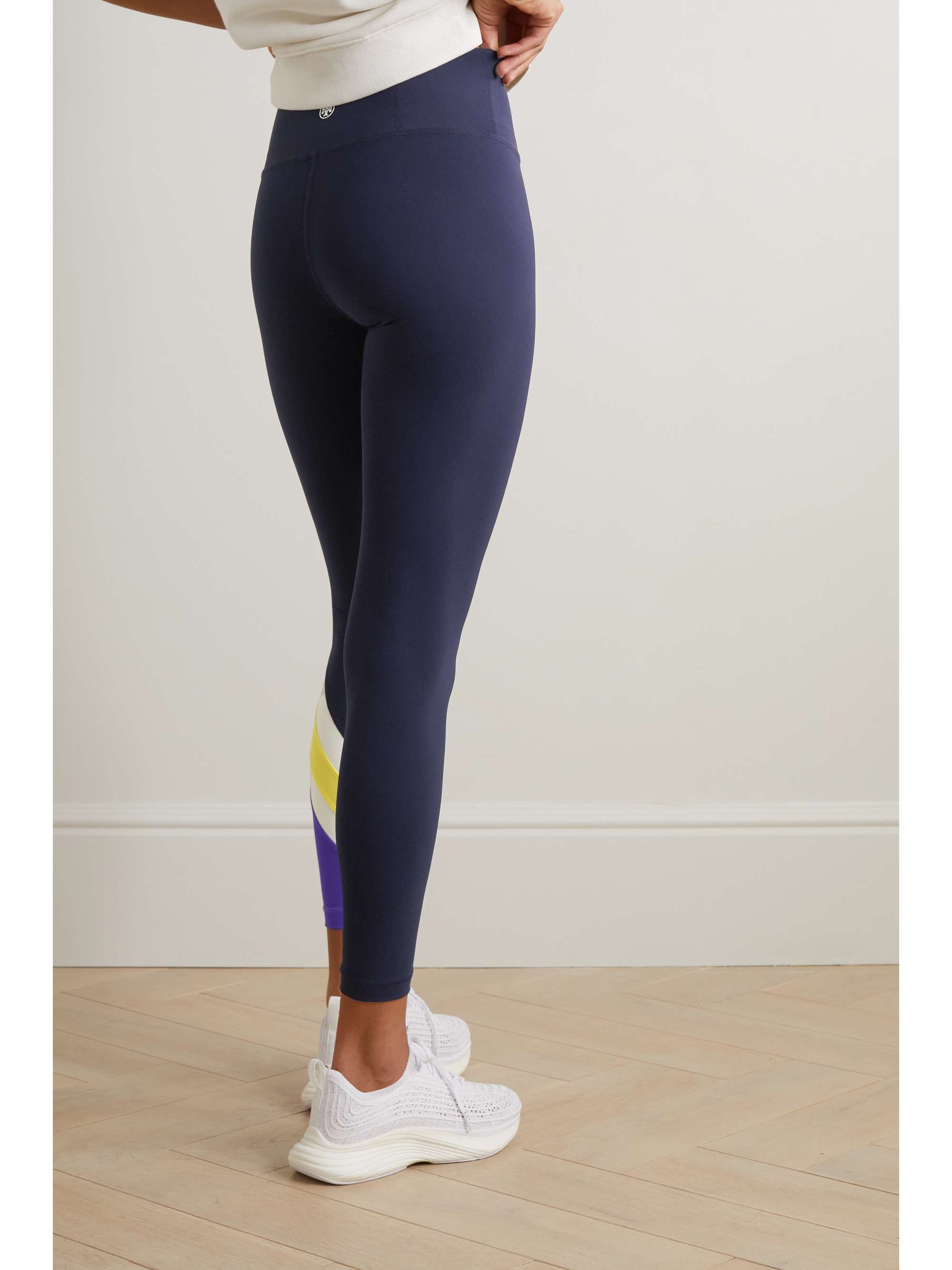 TORY SPORT Striped stretch-ponte leggings