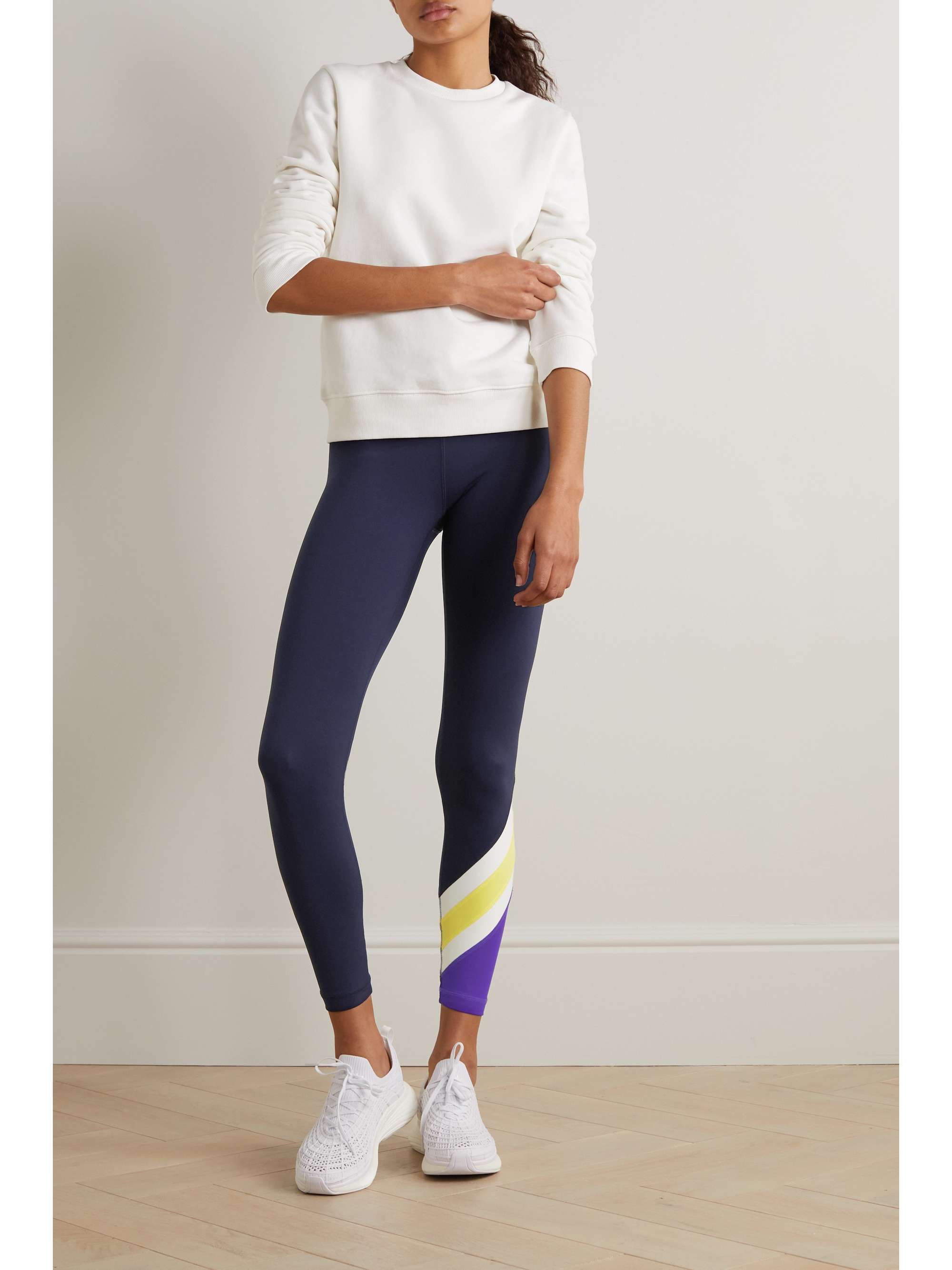 TORY SPORT Striped stretchponte leggings NETAPORTER