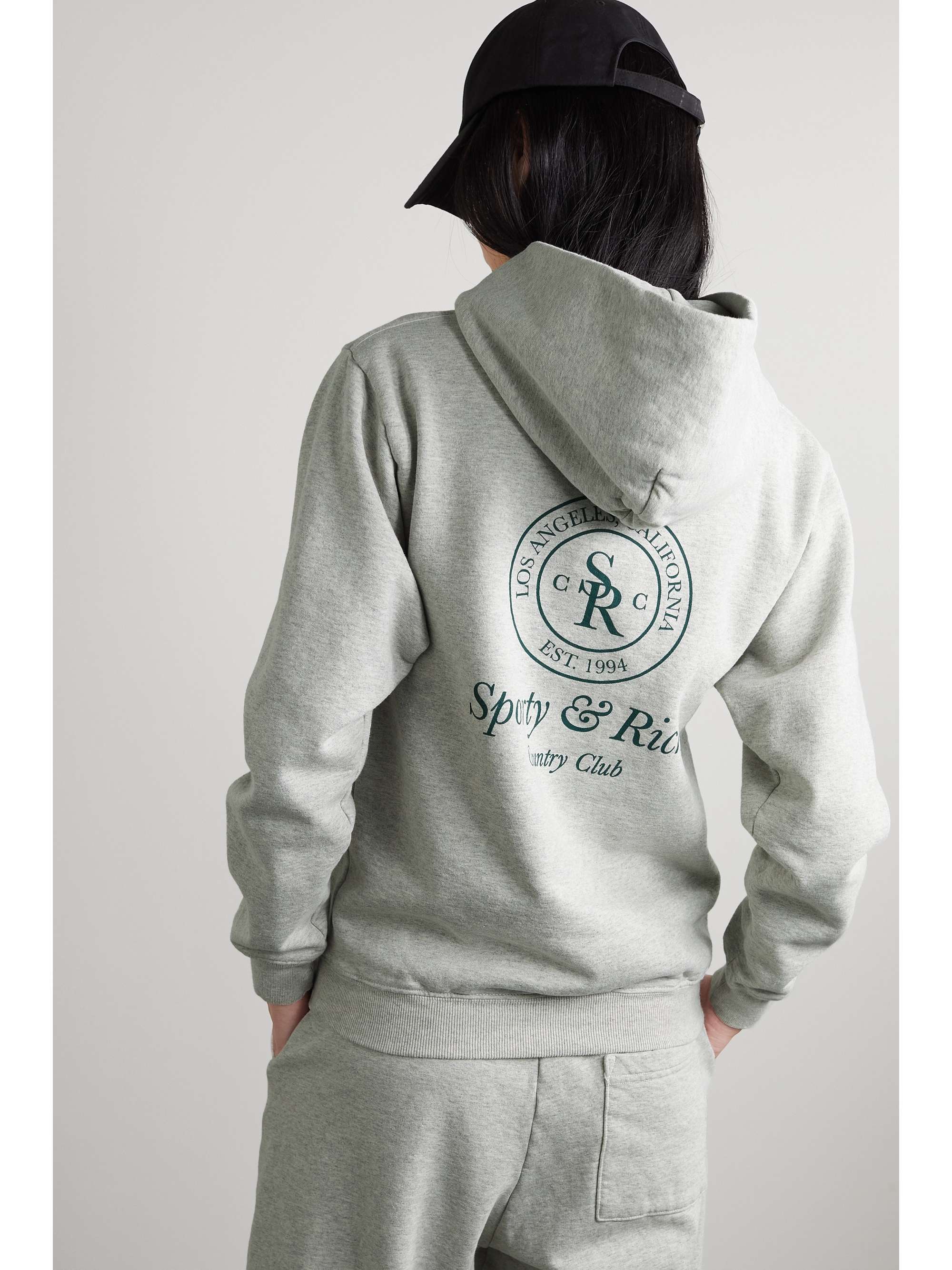 SPORTY & RICH Crown printed cotton-blend jersey hoodie