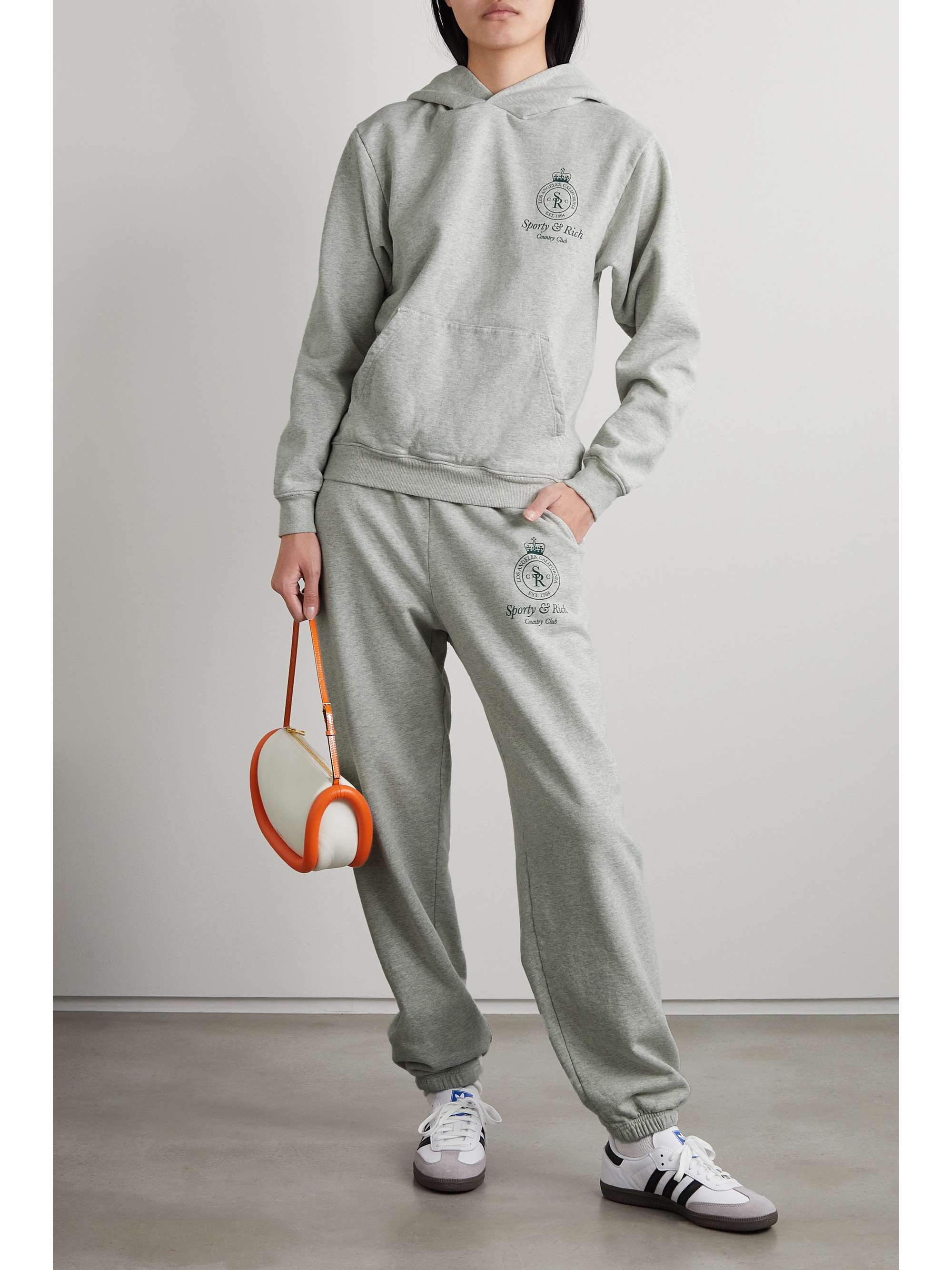 SPORTY & RICH Crown printed cotton-blend jersey hoodie
