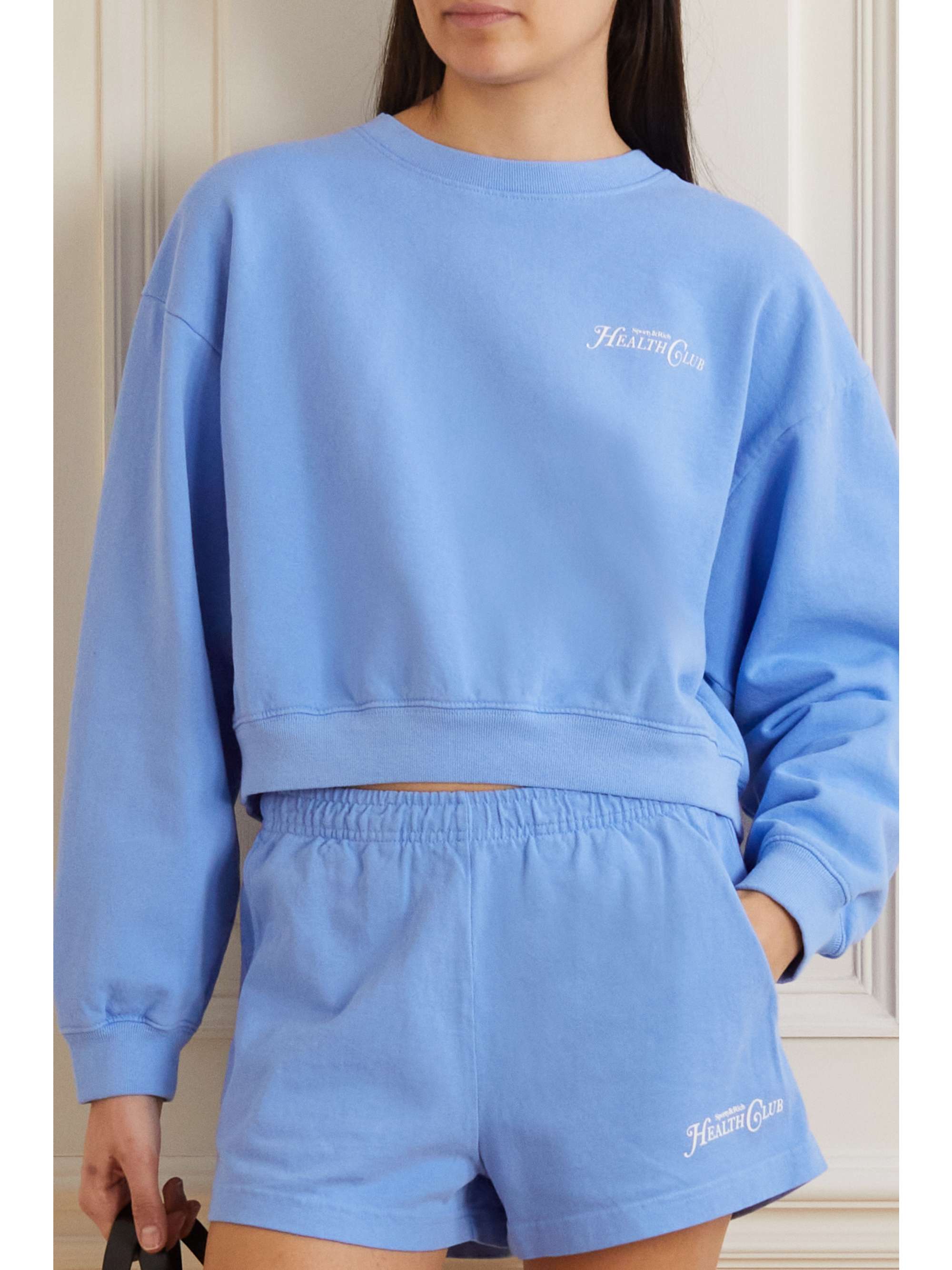 SPORTY & RICH Cropped flocked cotton-jersey sweatshirt