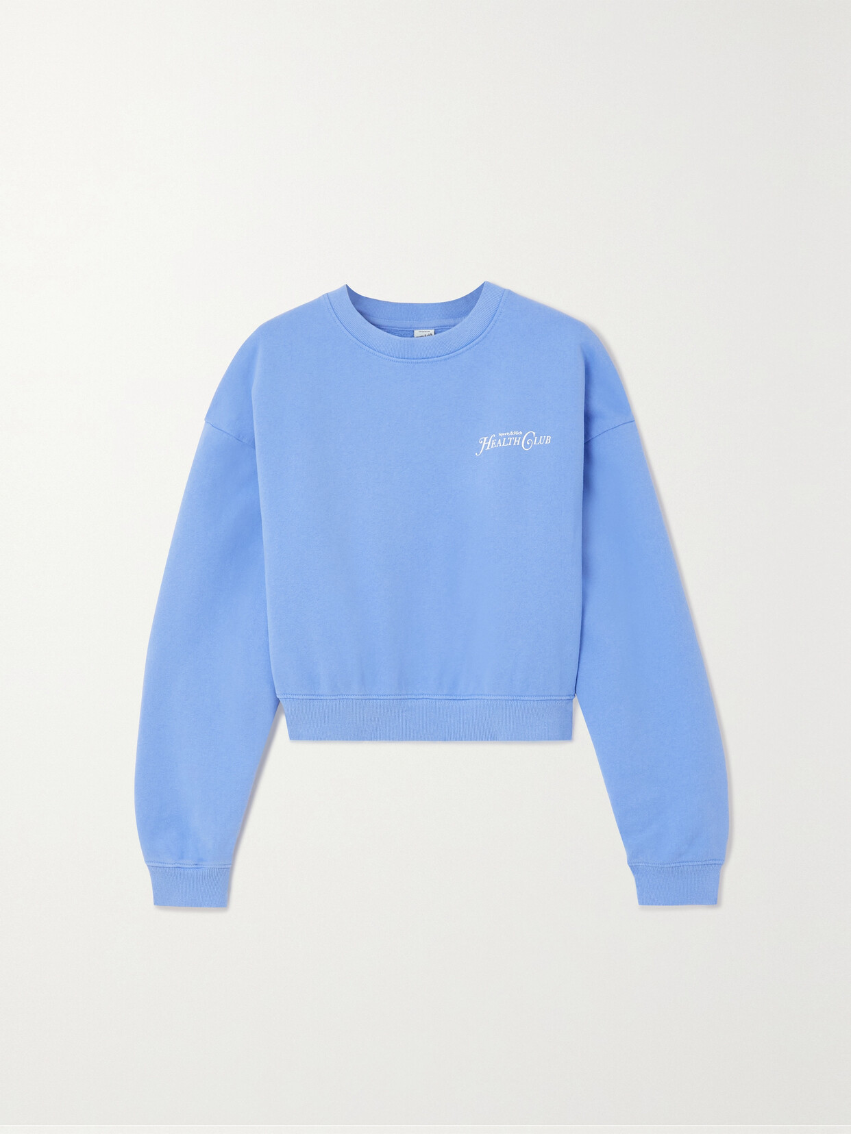 Sporty & Rich - Cropped Flocked Cotton-jersey Sweatshirt - Blue