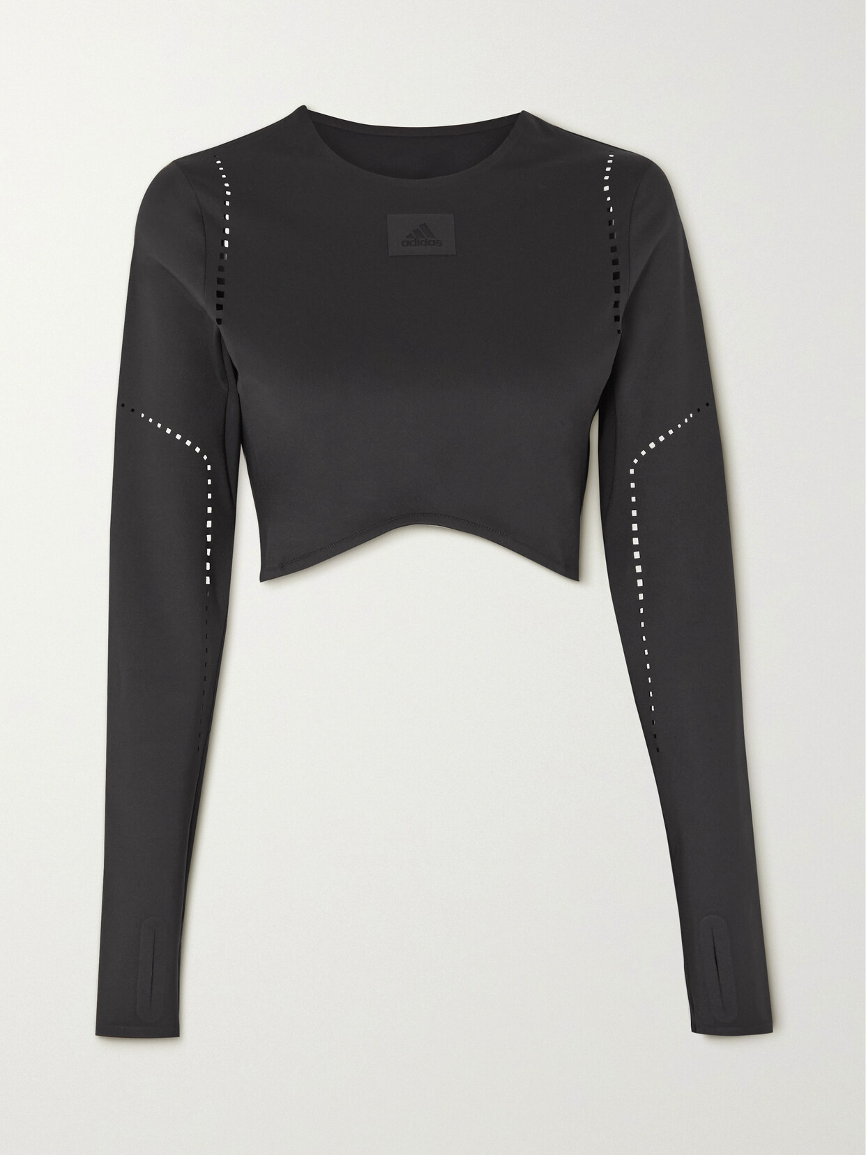 Adidas Originals Boa Cropped Laser-cut Stretch Recycled Top In Black