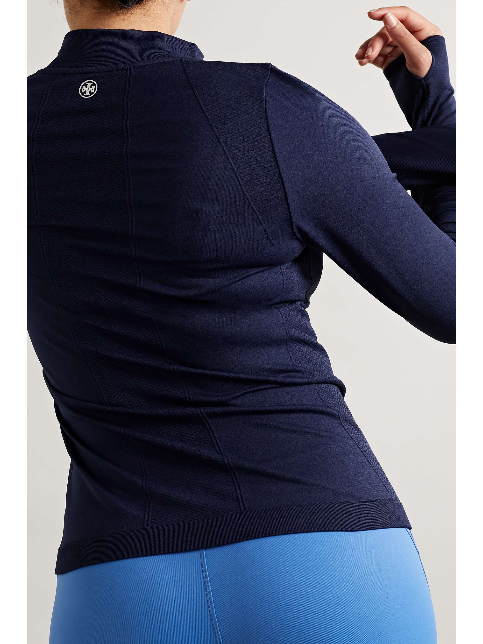 TORY SPORT Seamless Oberteil aus Stretch-Jersey mit Piqué-Einsätzen