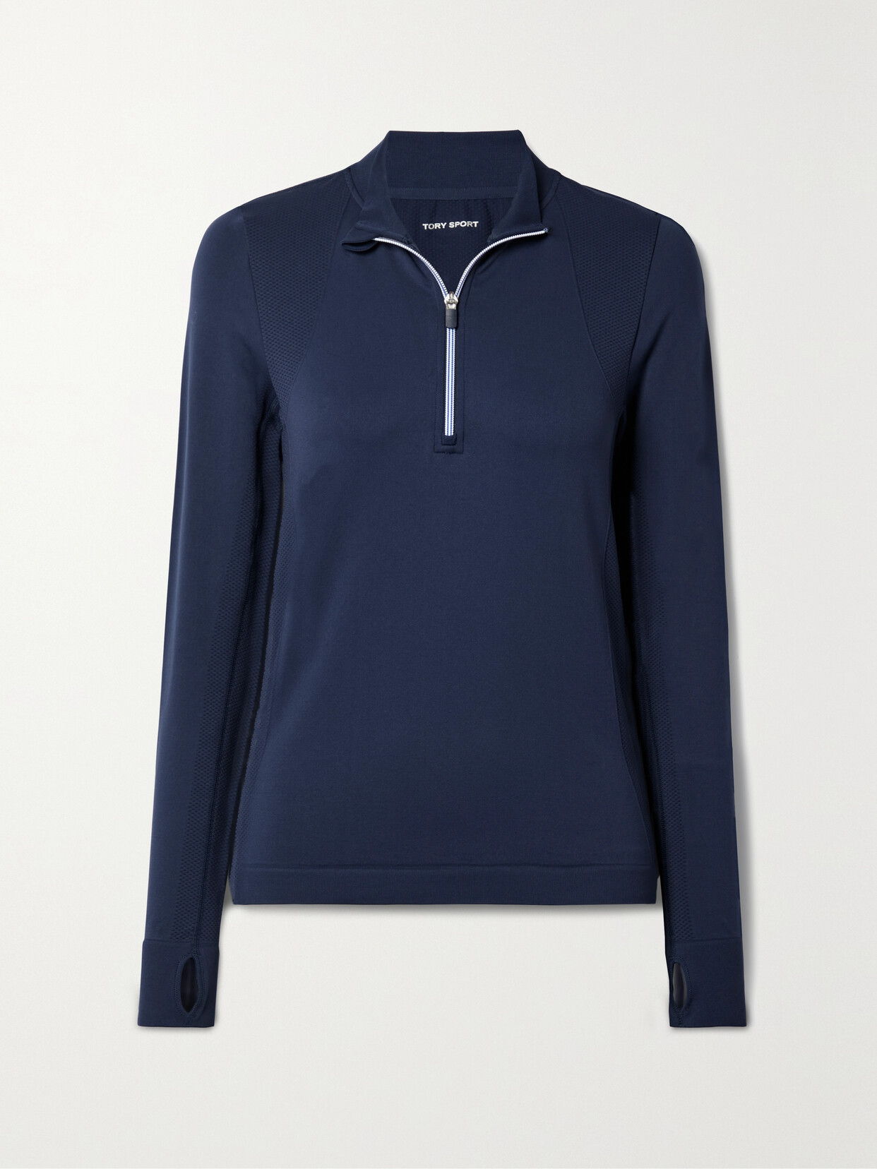 Tory Sport - Seamless Piqué-trimmed Stretch-jersey Top - Blue