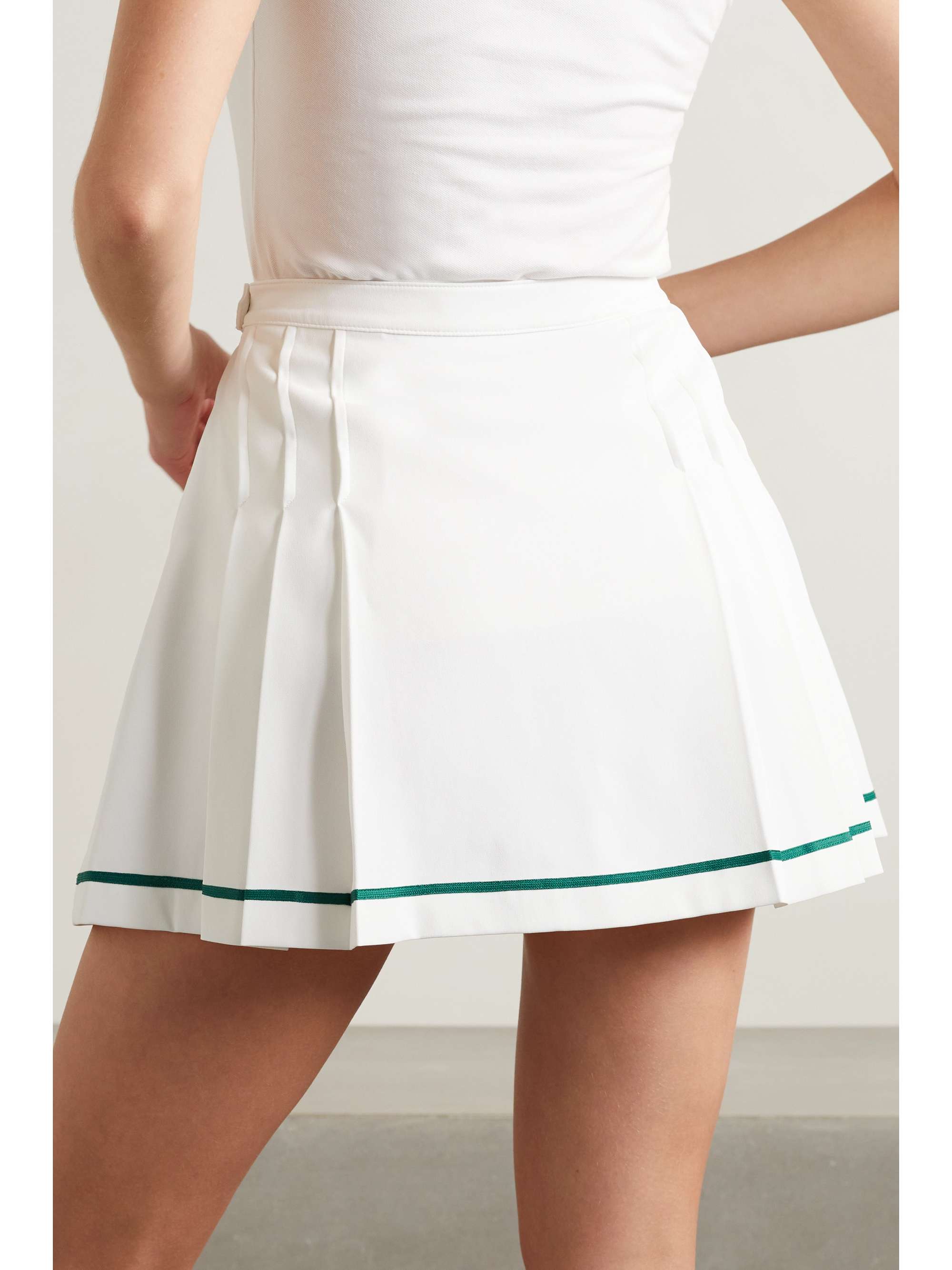 TORY SPORT Pleated webbing-trimmed twill tennis skirt