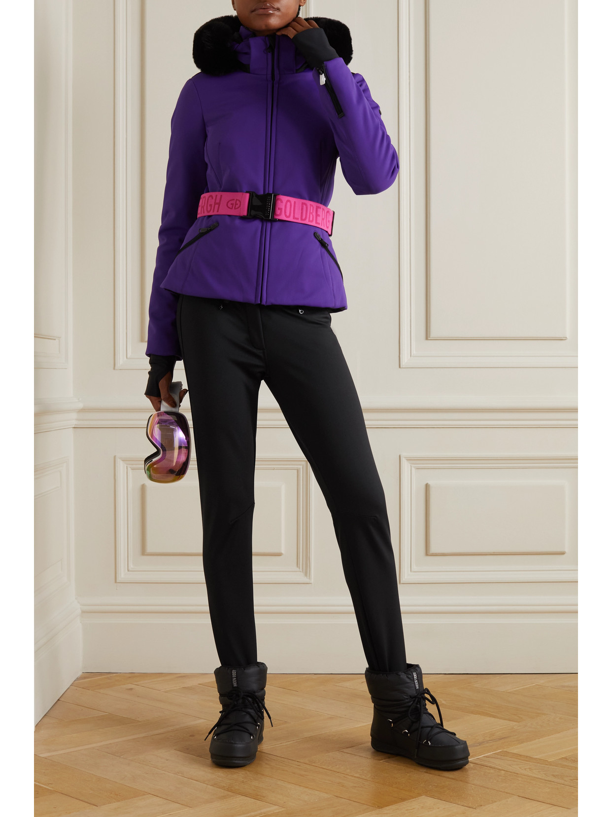 Goldbergh Paris Belted Stirrup Softshell Ski Trousers In Black