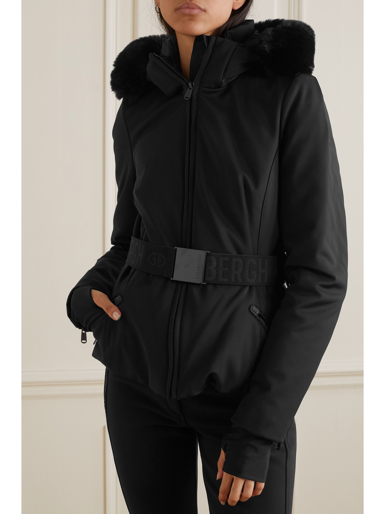 Hida Hooded Belted Faux Fur-Trimmed Down Ski Jacket